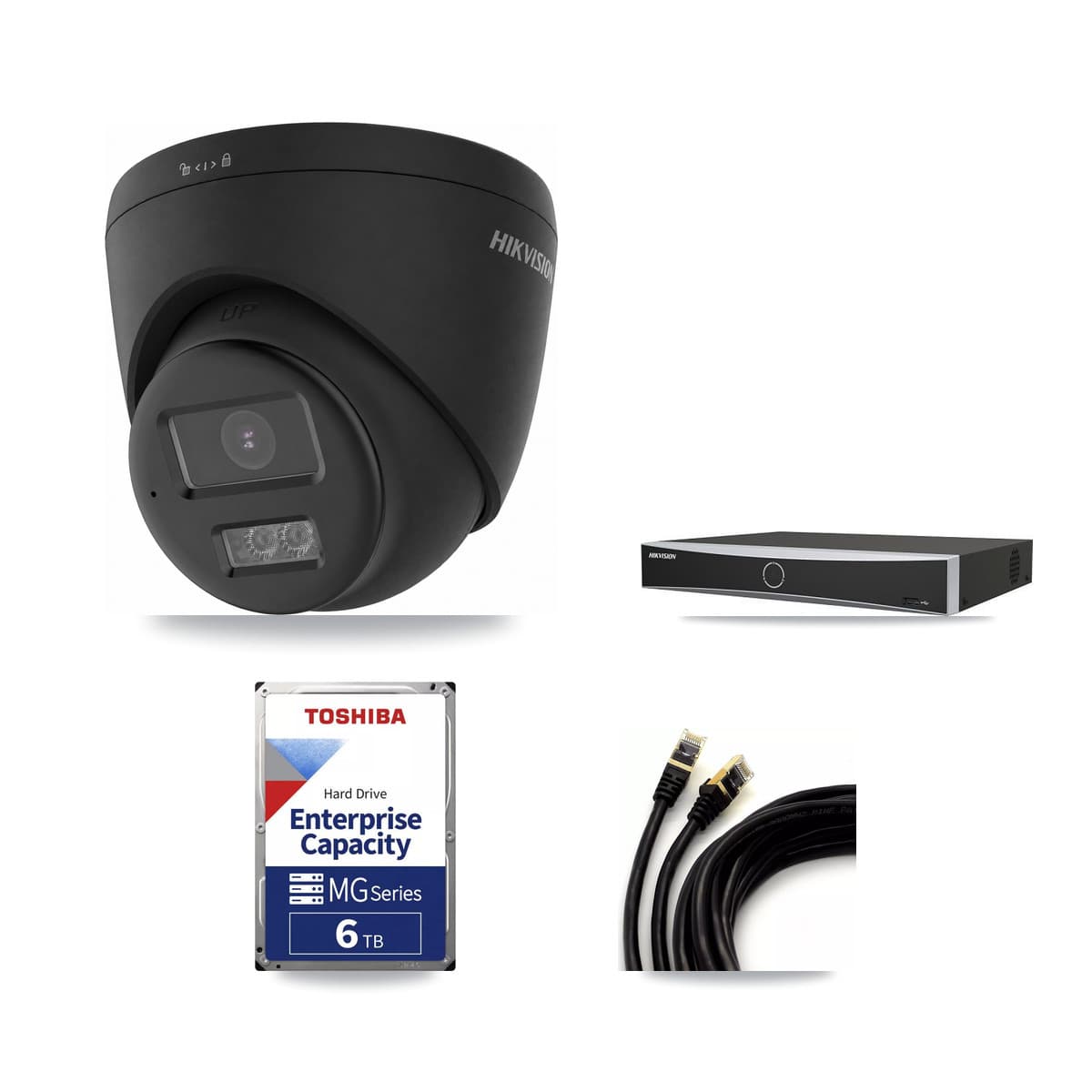 Hikvision 4-Channel 4K CCTV Kit — 2 Black DS-2CD1383G2 Turret Cameras + 6TB Recording - Image 1