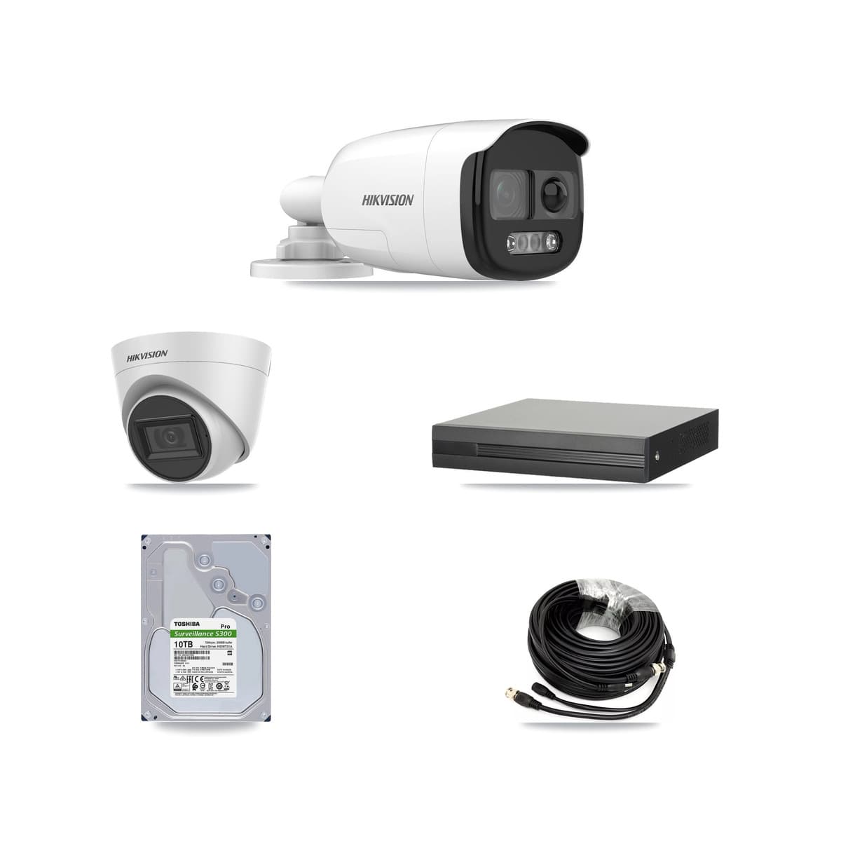 Hikvision 8-Channel 5MP CCTV Kit — 7 Bullet + 1 White Turret Cameras + 10TB Recording (XVR-3108HS Recorder) - Image 1