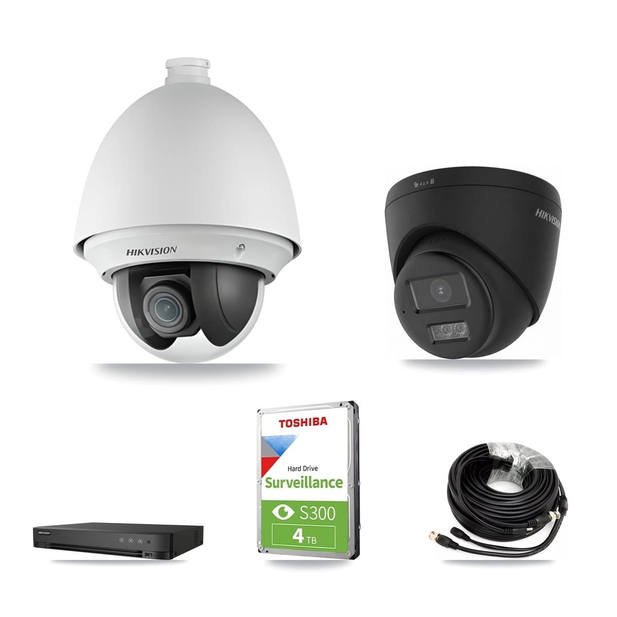 Hikvision 4-Channel 2MP – 4K CCTV Kit — 1 2MP PTZ + 1 Black 4K Turret Cameras + 4TB Recording - Image 1