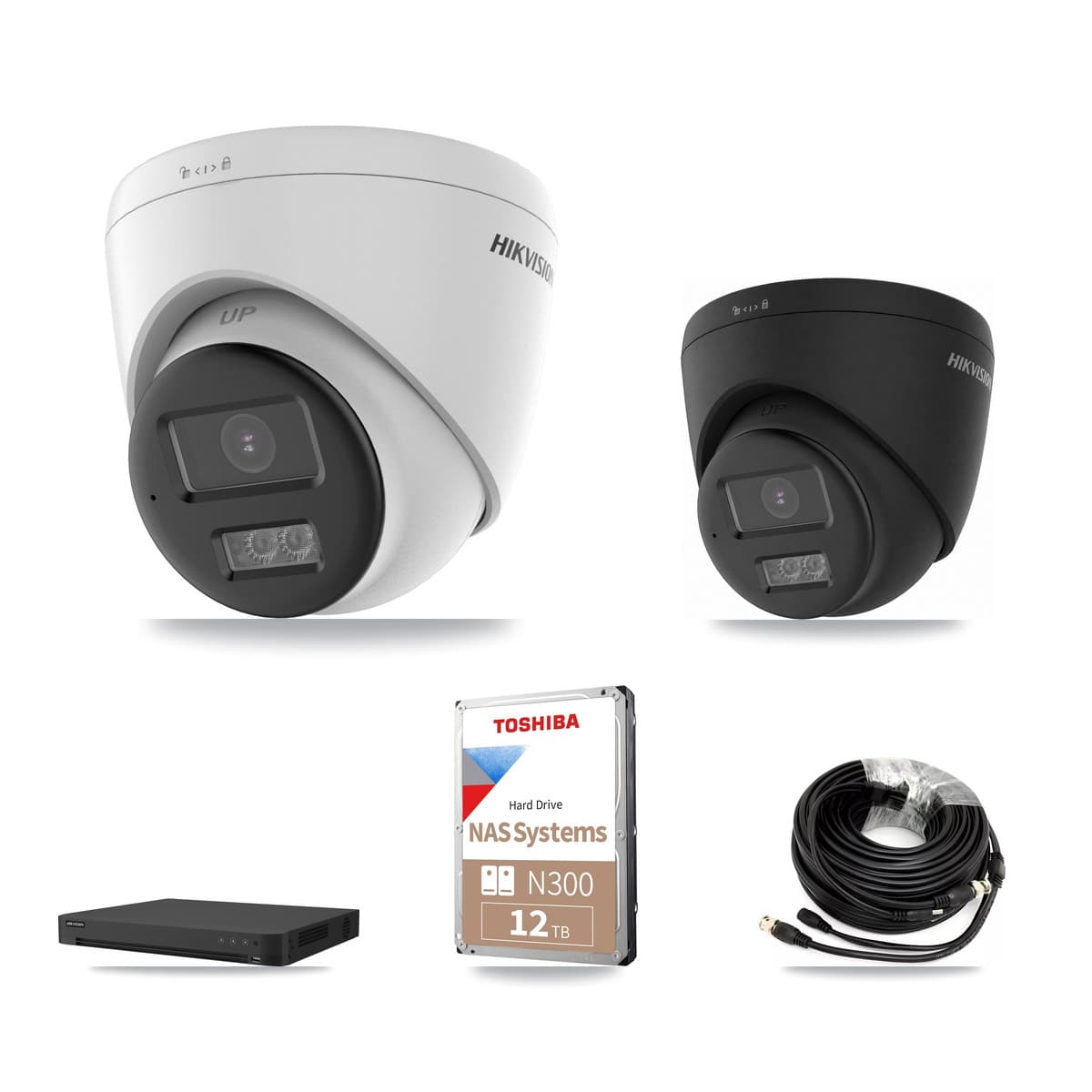 Hikvision 16-Channel 5MP – 4K CCTV Kit — 7 DS-2CE78K0T-LTS 5MP + 1 Black DS-2CE78U0T-LTS-BLACK 4K Turret Cameras + 12TB Recording (IDS-7216HUHI-M2/XT Recorder) - Image 1