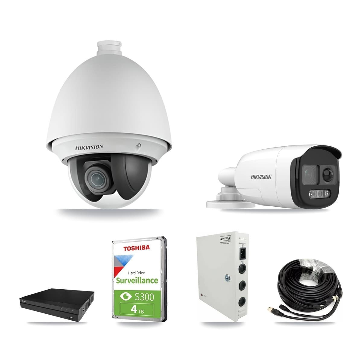 Hikvision & Prolux 8-Channel 2MP – 5MP CCTV Kit — 2 DS-2AE4225T 2MP PTZ + 2 DS-2CE12KF3T 5MP Bullet Cameras + 4TB Recording (PXD-5208AN Recorder) - Image 1
