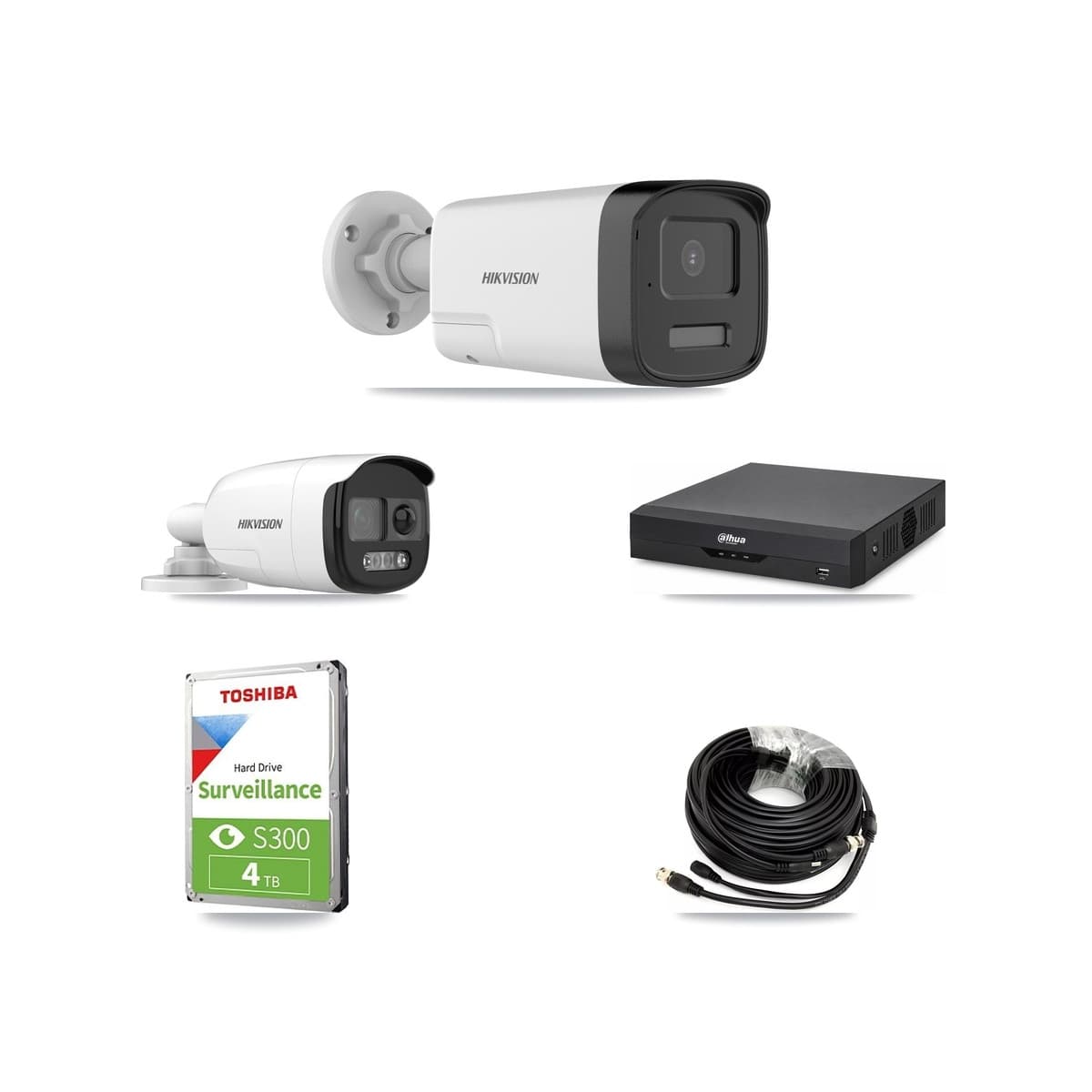 Hikvision & Dahua 4-Channel 5MP CCTV Kit — 1 DS-2CE12KF3T + 2 DS-2CE17K0T Bullet Cameras + 4TB Recording - Image 1