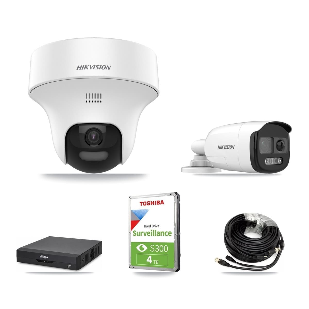 Hikvision & Dahua 4-Channel 5MP CCTV Kit — 1 DS-2CE12KF3T Bullet + 2 DS-2CE70K0T Turret Cameras + 4TB Recording - Image 1