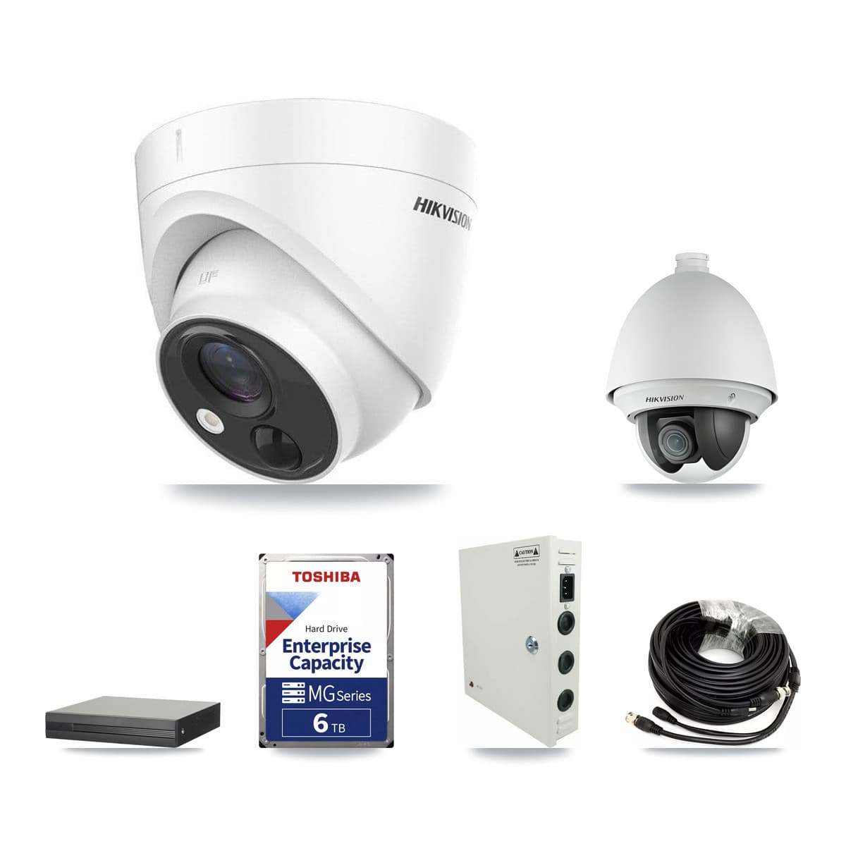 Hikvision 8-Channel 2MP – 5MP CCTV Kit — 1 DS-2AE4225T 2MP PTZ + 4 DS-2CE71H0T 5MP Turret Cameras + 6TB Recording (XVR-3108HS Recorder) - Image 1