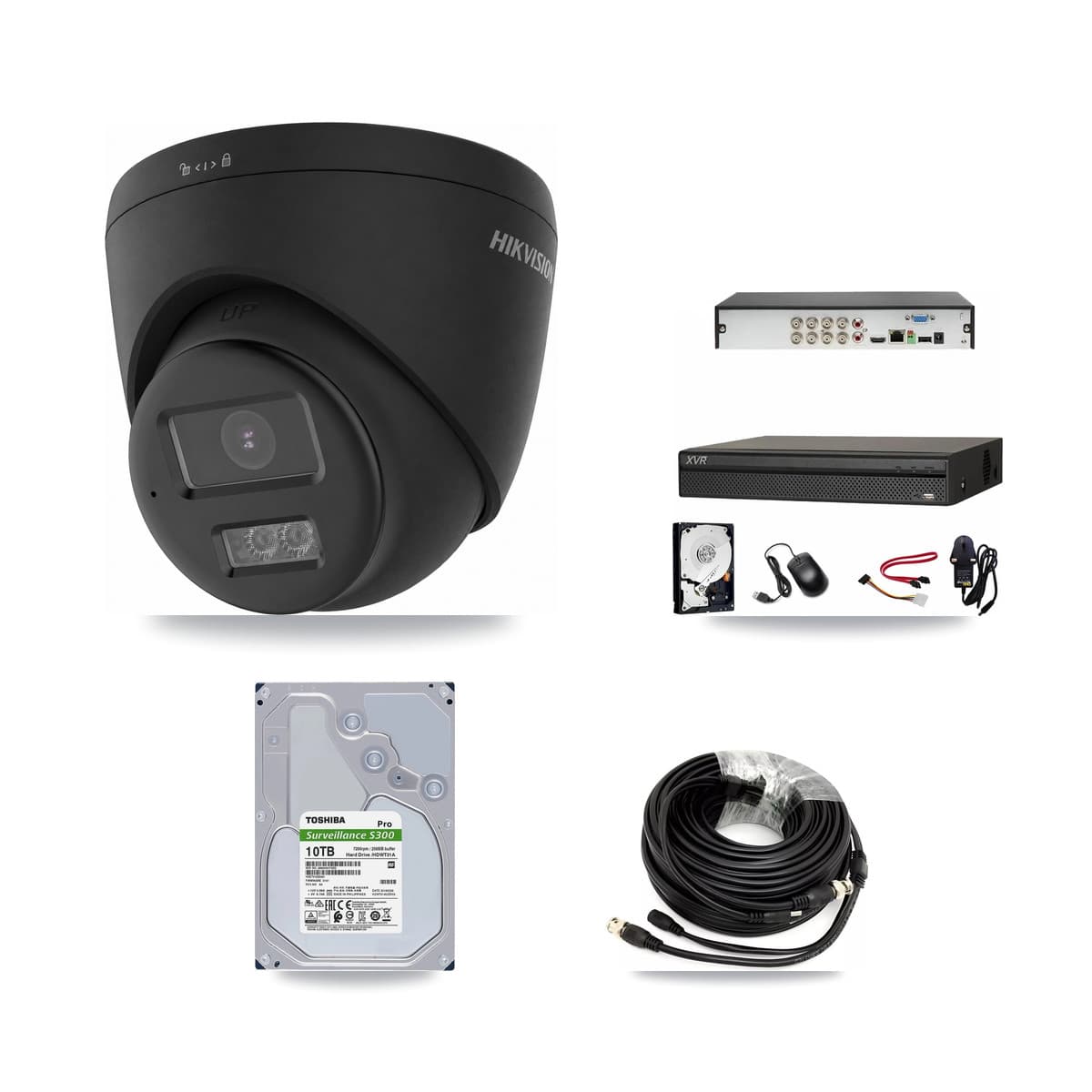 Hikvision & Dahua 8-Channel 4K CCTV Kit — 4 Black Turret Cameras + 10TB Recording (XVR-3108AD Recorder) - Image 1