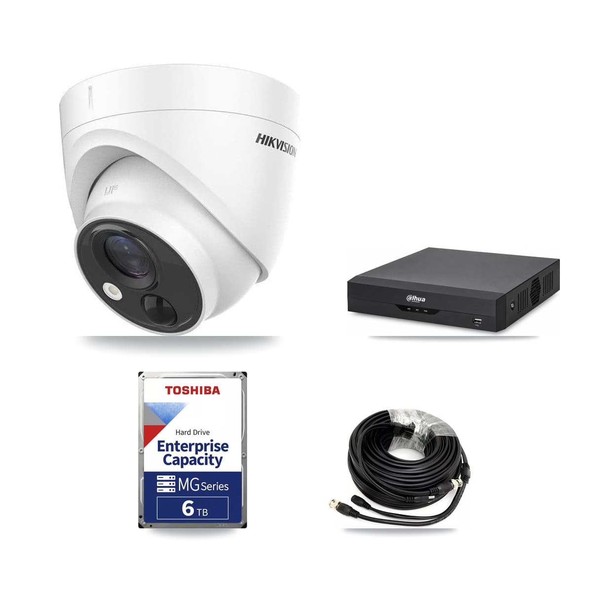 Hikvision & Dahua 4-Channel 5MP CCTV Kit — 4 DS-2CE71H0T Turret Cameras + 6TB Recording - Image 1