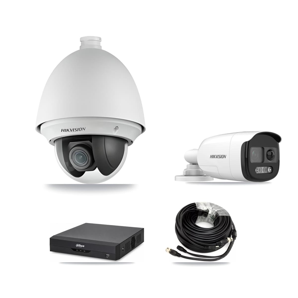 Hikvision & Dahua 4-Channel 2MP – 5MP CCTV Kit — 1 DS-2AE4225T 2MP PTZ + 1 DS-2CE12KF3T 5MP Bullet Cameras + 2TB Recording - Image 1