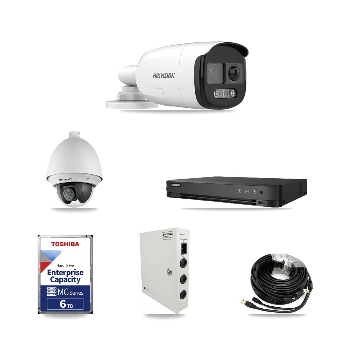 Hikvision 8-Channel 2MP – 5MP CCTV Kit — 1 DS-2AE4225T 2MP PTZ + 4 DS-2CE12KF3T 5MP Bullet Cameras + 6TB Recording (IDS-7208HQHI Recorder) - Image 1