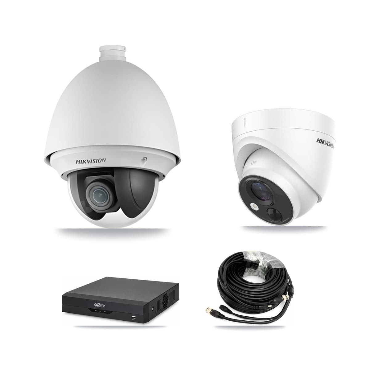 Hikvision & Dahua 4-Channel 2MP – 5MP CCTV Kit — 1 DS-2AE4225T 2MP PTZ + 1 DS-2CE71H0T 5MP Turret Cameras + 2TB Recording - Image 1