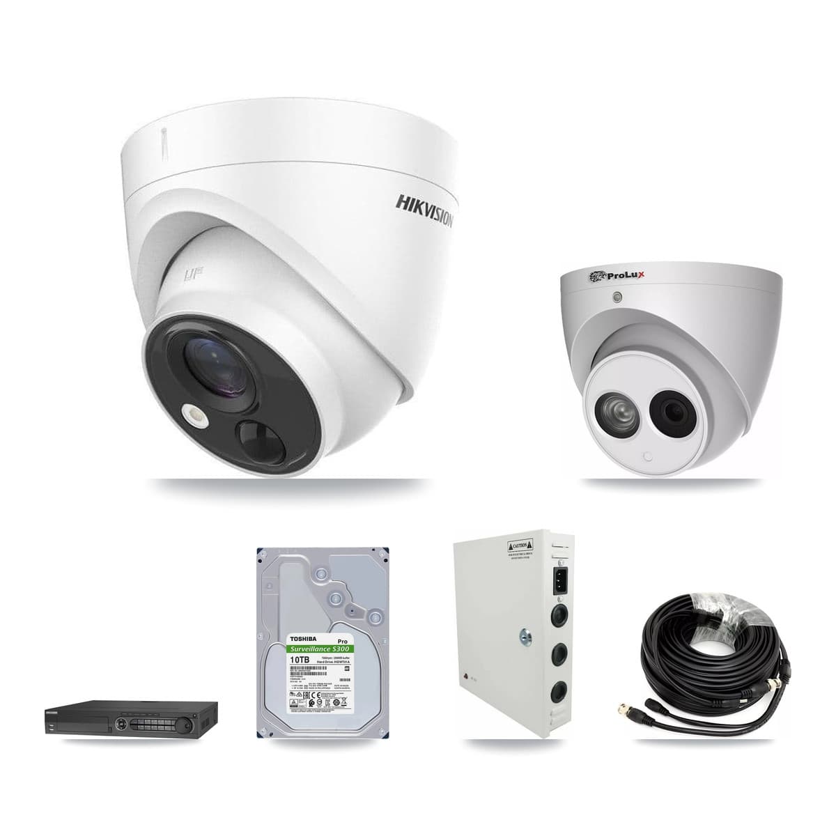 Hikvision & Prolux 32-Channel 4MP – 5MP CCTV Kit — 15 DS-2CE71H0T 5MP + 1 PXC-612C4W-A 4MP Turret Cameras + 2× 10TB Recording (IDS-7332HUHI Recorder) - Image 1