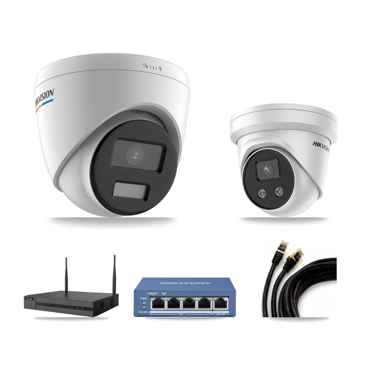 Hikvision & HiLook 4-Channel 2MP – 5MP CCTV Kit — 1 2MP + 1 5MP Turret Cameras + 2TB Recording - Image 1