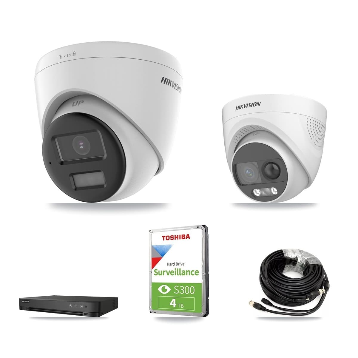 Hikvision 4-Channel 5MP CCTV Kit — 1 DS-2CE72KF3T + 2 DS-2CE78K0T Turret Cameras + 4TB Recording (IDS-7204HQHI Recorder) - Image 1