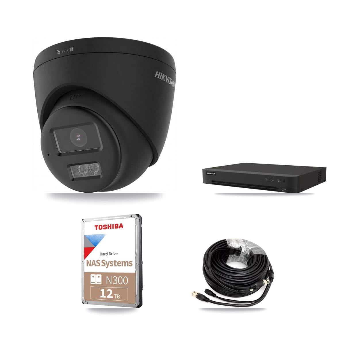 Hikvision 8-Channel 4K CCTV Kit — 4 Black DS-2CE78U0T Turret Cameras + 12TB Recording - Image 1