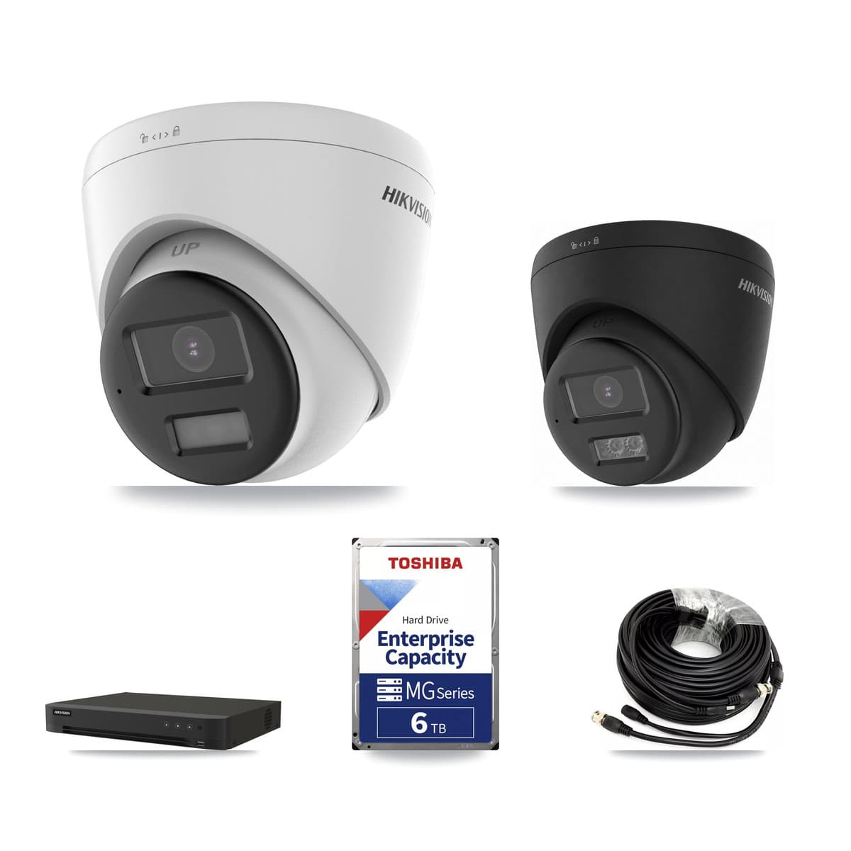 Hikvision 8-Channel 5MP – 4K CCTV Kit — 3 DS-2CE78K0T-LPTS 5MP + 1 Black DS-2CE78U0T-LTS-BLACK 4K Turret Cameras + 6TB Recording (IDS-7208HUHI-M1/XT Recorder) - Image 1
