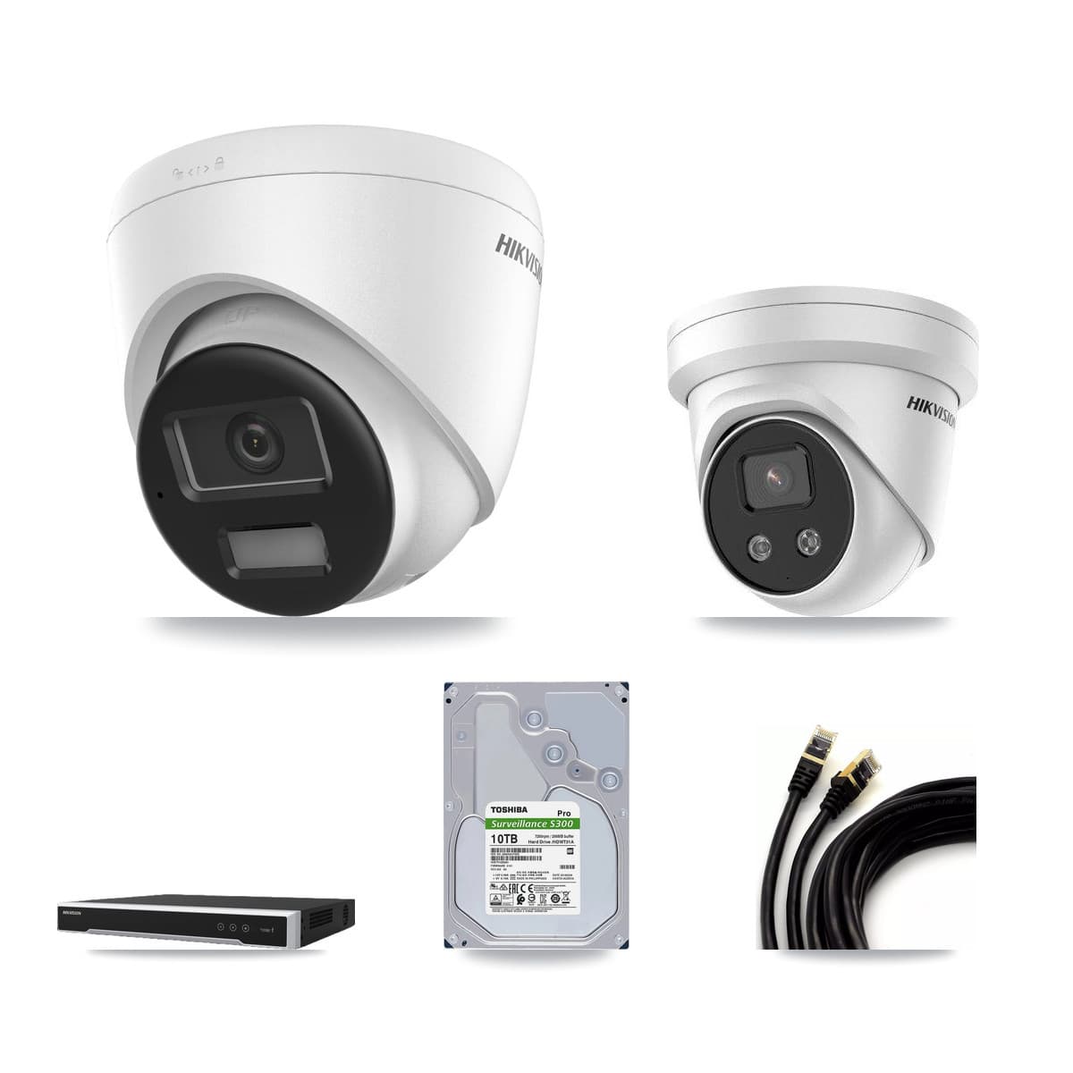 Hikvision 8-Channel 5MP – 4K CCTV Kit — 3 DS-2CD1383G2-LIUF/SL 4K + 1 DS-2CD3356G2-ISU 5MP Turret Cameras + 10TB Recording (DS-7608NI-M2/8P Recorder) - Image 1