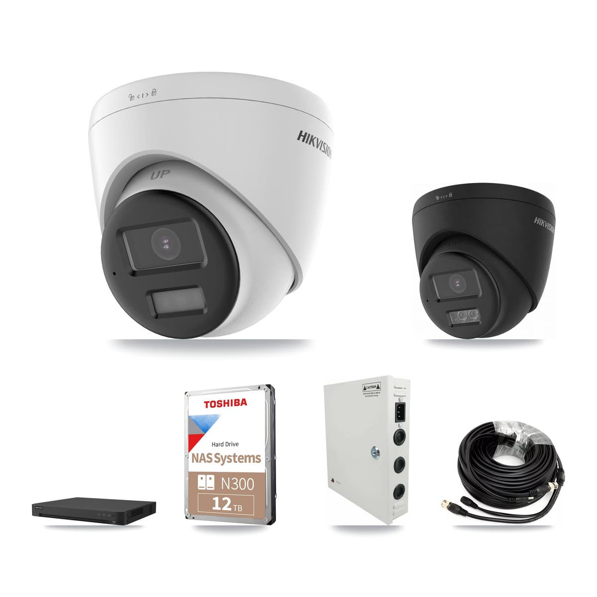 Hikvision 16-Channel 5MP – 4K CCTV Kit — 15 DS-2CE78K0T-LPTS 5MP + 1 Black DS-2CE78U0T-LTS-BLACK 4K Turret Cameras + 2× 12TB Recording (IDS-7216HUHI-M2/XT Recorder) - Image 1