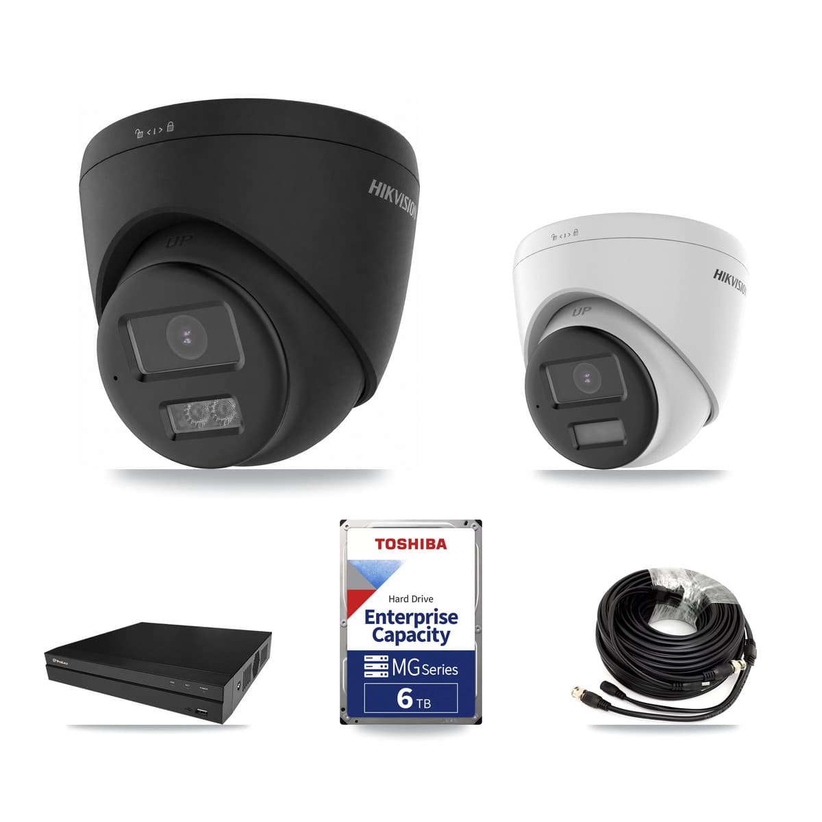Hikvision & Prolux 8-Channel 5MP – 4K CCTV Kit — 1 DS-2CE78K0T-LPTS 5MP + 2 Black DS-2CE78U0T-LTS-BLACK 4K Turret Cameras + 6TB Recording (PXD-5208AN-4KL-X-8P Recorder) - Image 1