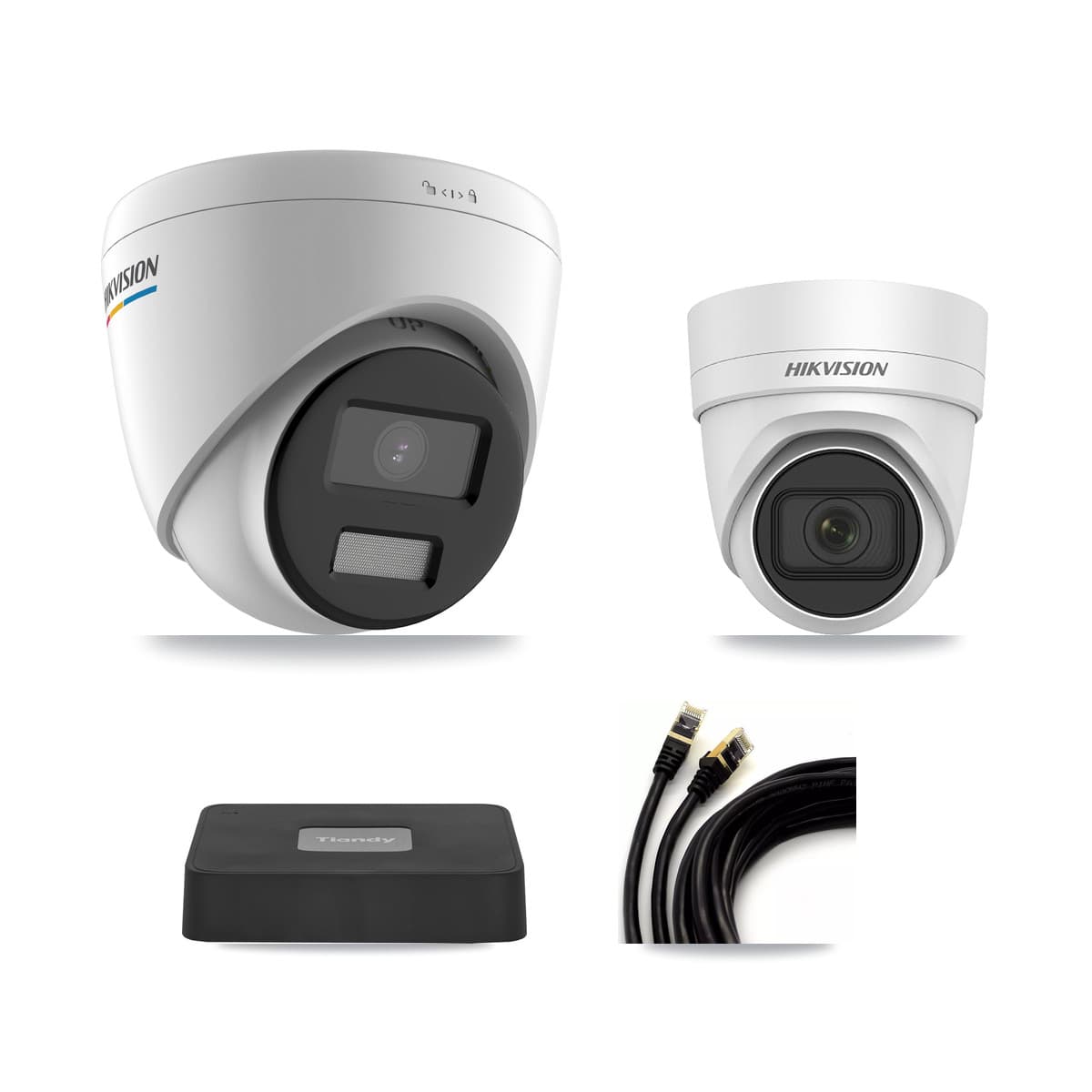 Hikvision & Tiandy 4-Channel 2MP – 4MP CCTV Kit — 1 DS-2CD1327G2 2MP + 1 DS-2CD2H45FWD 4MP Turret Cameras + 2TB Recording - Image 1
