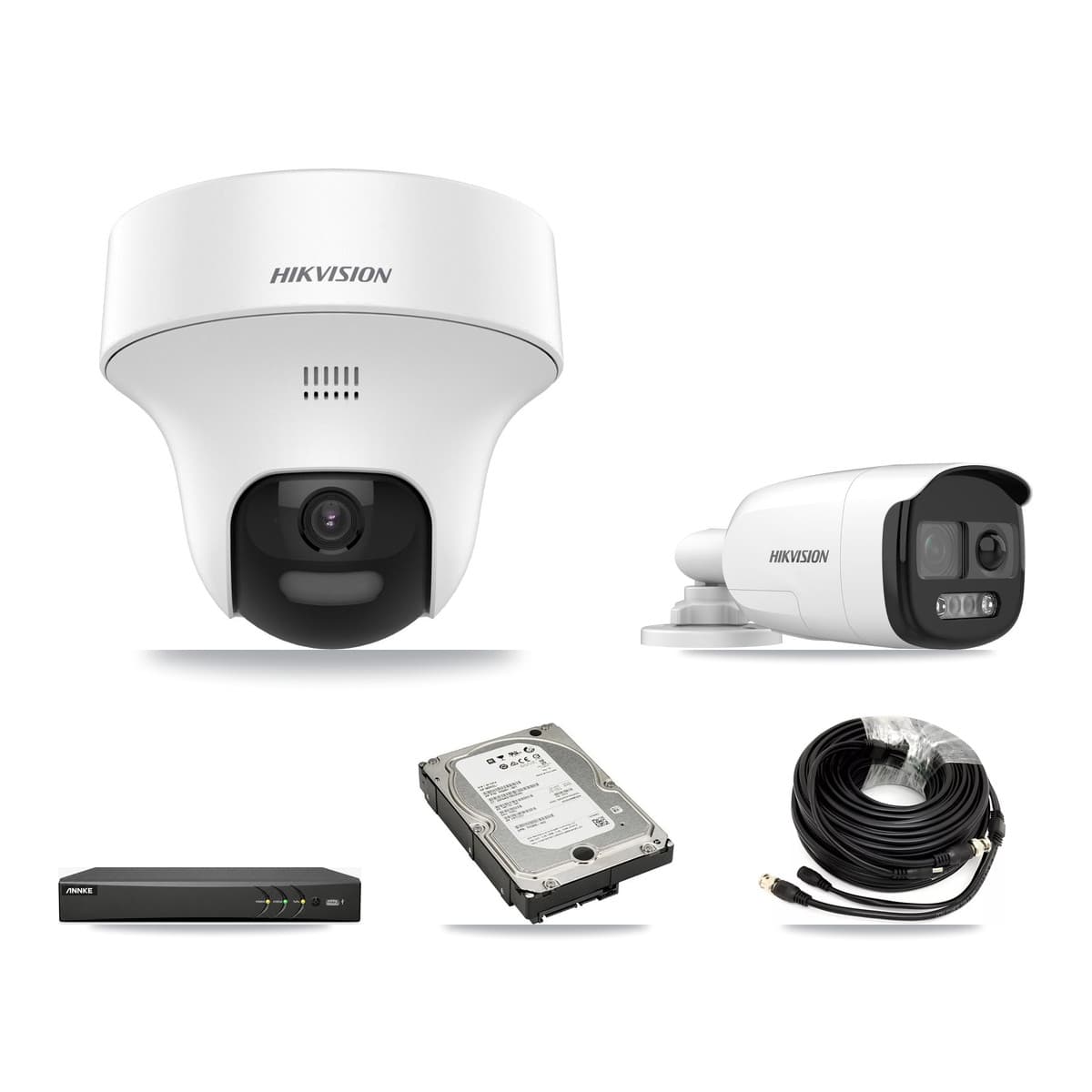 Hikvision & ANNKE 4-Channel 5MP CCTV Kit — 1 DS-2CE12KF3T Bullet + 3 DS-2CE70K0T Turret Cameras + 5TB Recording - Image 1