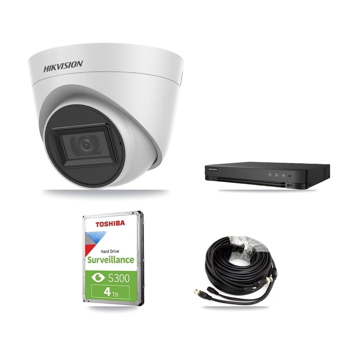 Hikvision 8-Channel 5MP CCTV Kit — 3 White DS-2CE78H0T-IT3FS Turret Cameras + 4TB Recording (IDS-7208HUHI-M1/E Recorder) - Image 1