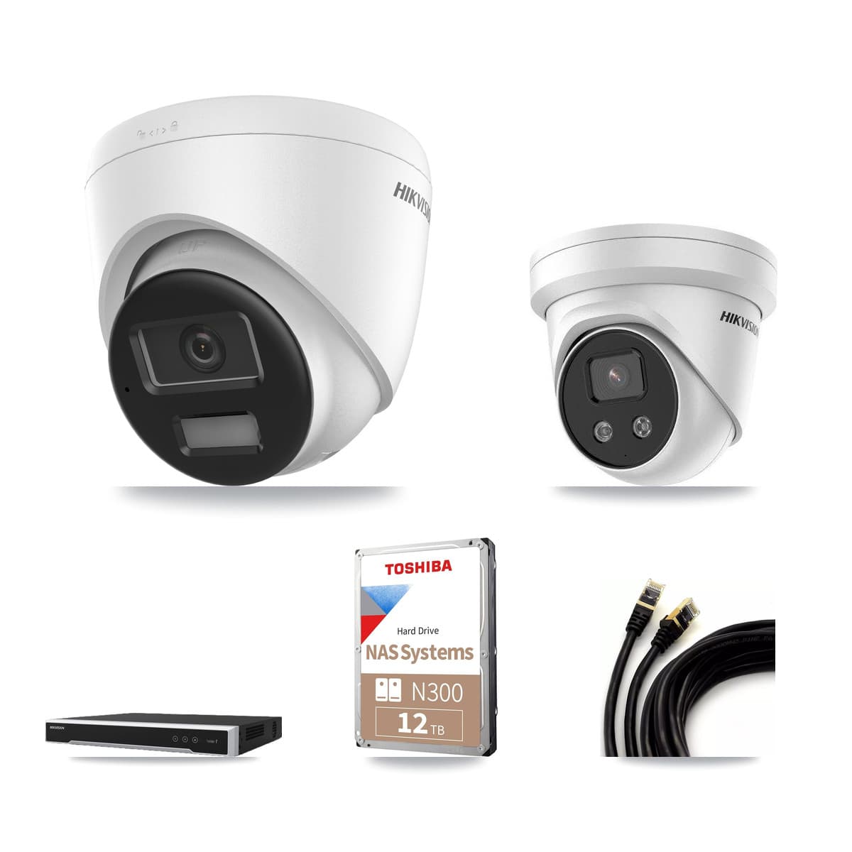 Hikvision 16-Channel 5MP – 4K CCTV Kit — 3 DS-2CD1383G2-LIU 4K + 3 DS-2CD3356G2-ISU 5MP Turret Cameras + 12TB Recording (DS-7616NI-M2/16P Recorder) - Image 1