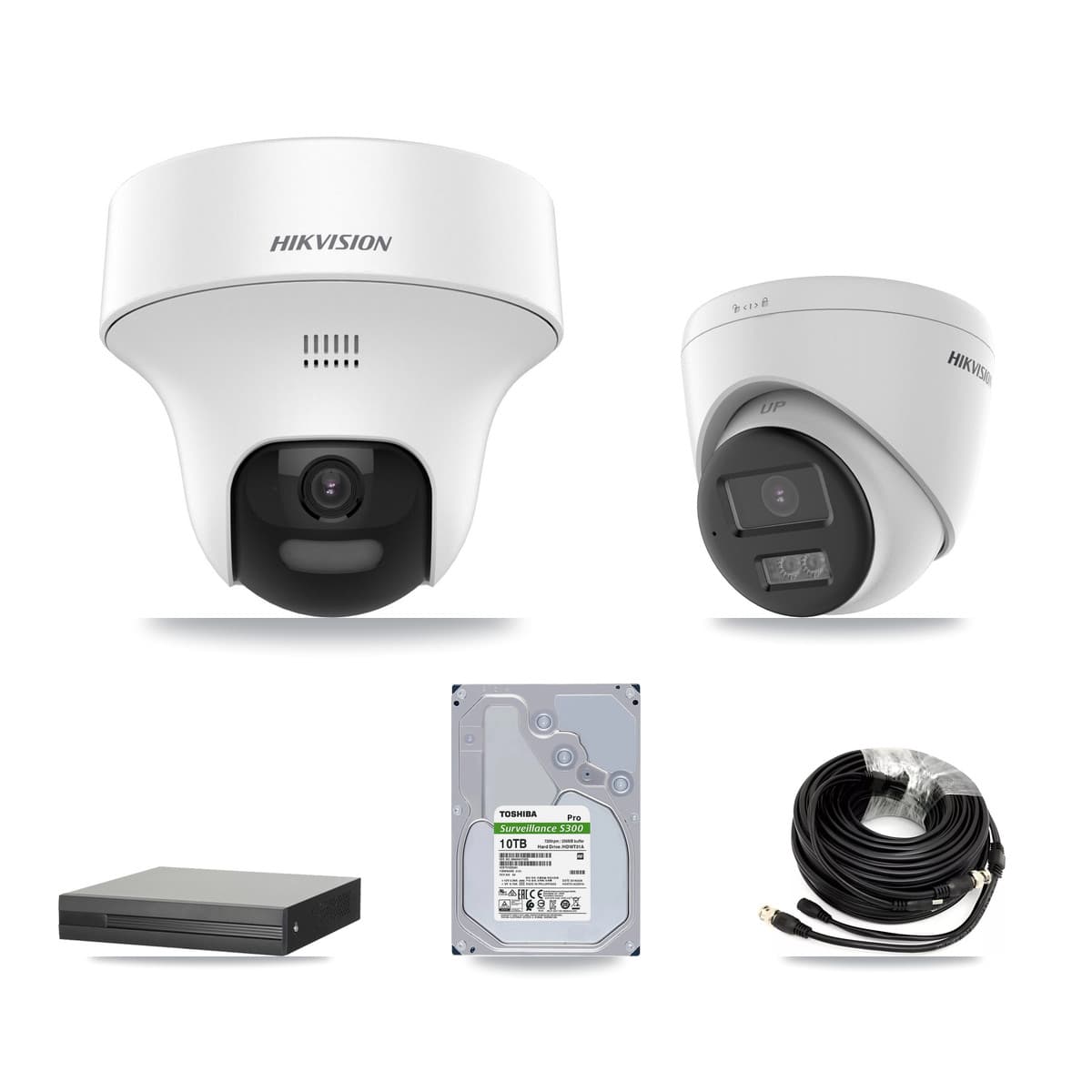 Hikvision 8-Channel 5MP CCTV Kit — 7 DS-2CE70K0T-PTLTS + 1 DS-2CE78K0T-LTS Turret Cameras + 10TB Recording (XVR-3108HS-5MP-LITE Recorder) - Image 1