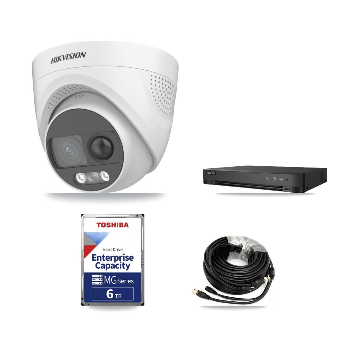 Hikvision 8-Channel 5MP CCTV Kit — 5 DS-2CE72KF3T-PIRXO Turret Cameras + 6TB Recording (IDS-7208HUHI-M1/E Recorder) - Image 1
