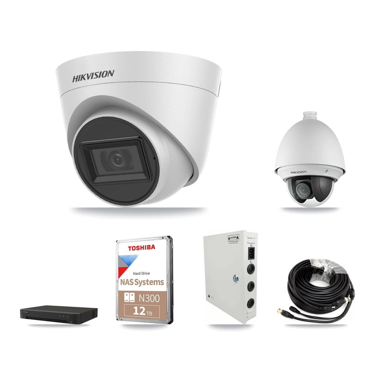 Hikvision 16-Channel 2MP – 5MP CCTV Kit — 1 2MP PTZ + 13 White 5MP Turret Cameras + 12TB Recording - Image 1