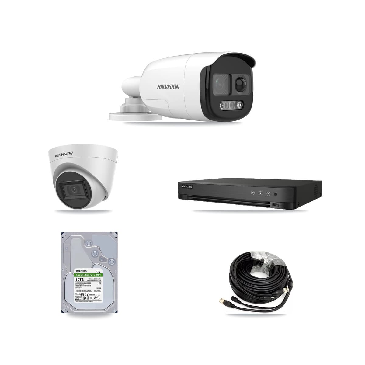 Hikvision 8-Channel 5MP CCTV Kit — 4 Bullet + 4 White Turret Cameras + 10TB Recording (IDS-7208HQHI Recorder) - Image 1
