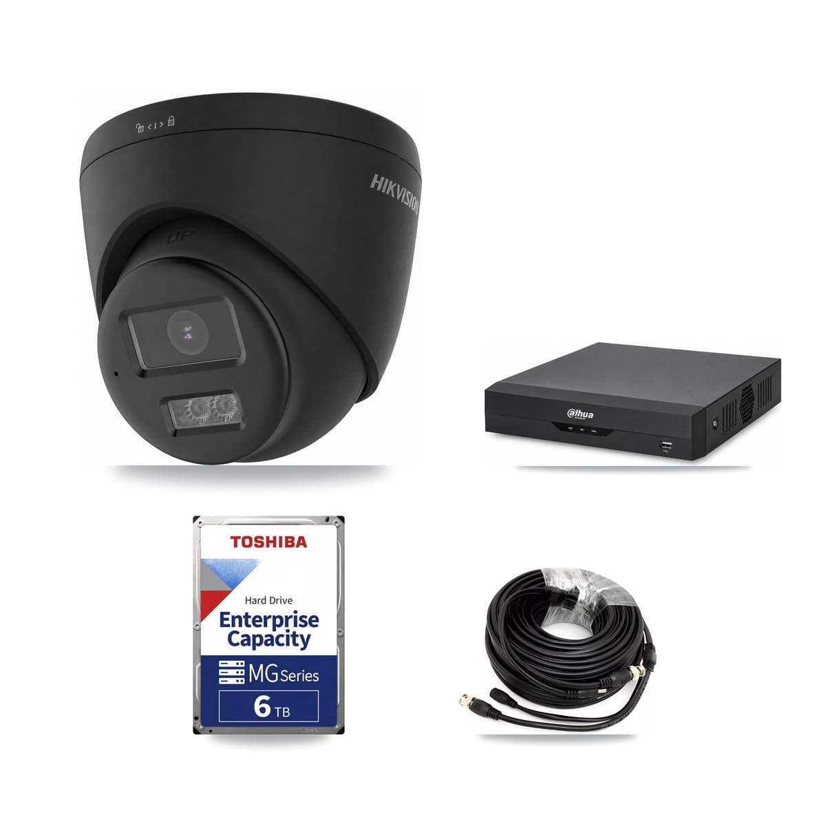 Hikvision & Dahua 4-Channel 4K CCTV Kit — 2 Black Turret Cameras + 6TB Recording - Image 1