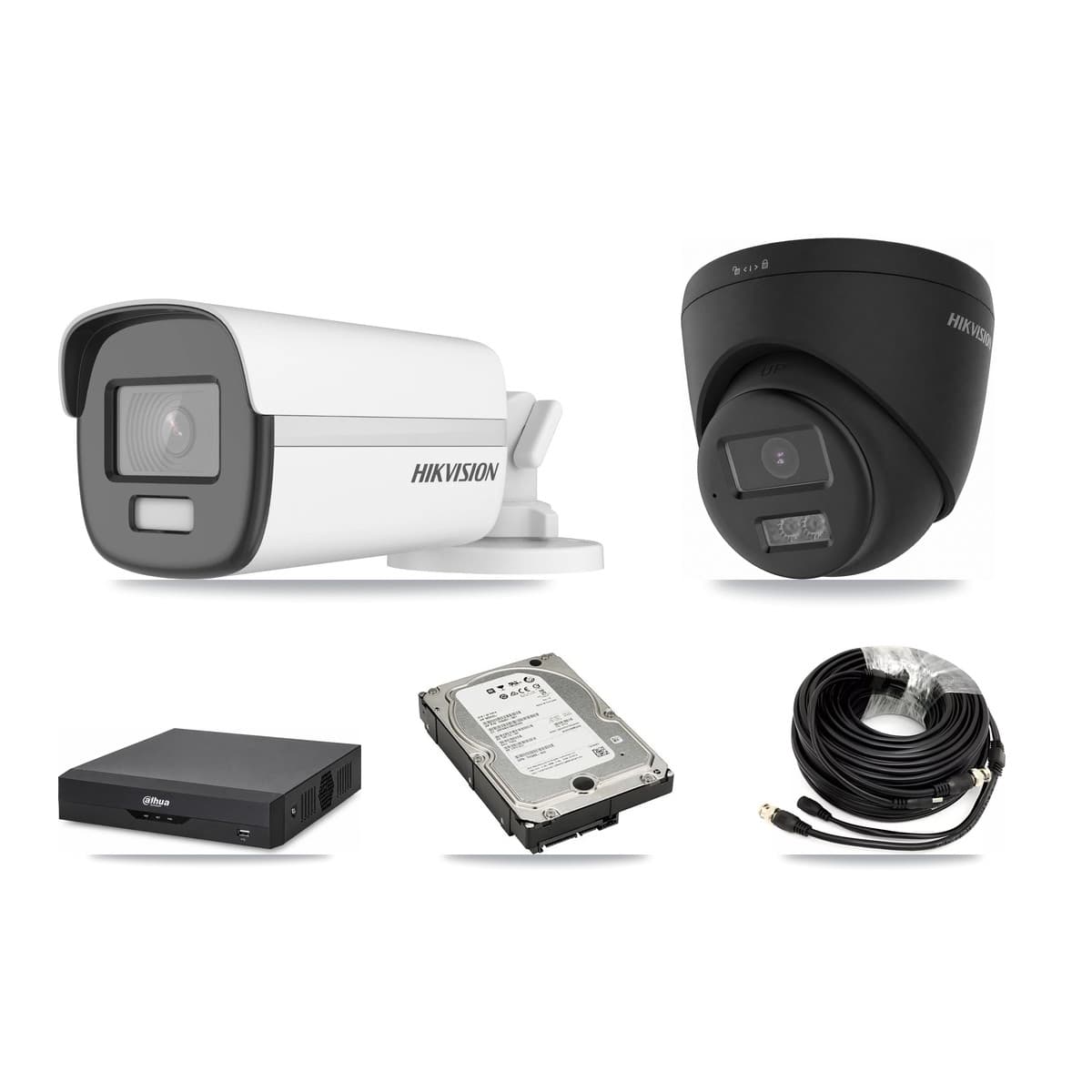 Hikvision & Dahua 4-Channel 4K CCTV Kit — 1 Bullet + 1 Black Turret Cameras + 5TB Recording - Image 1