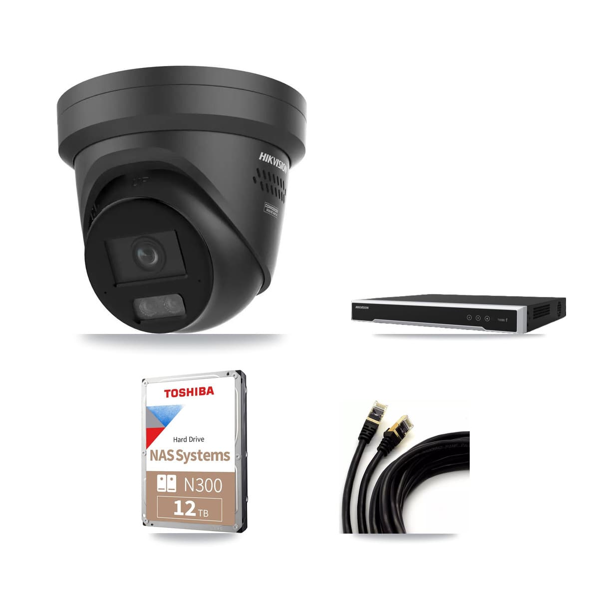 Hikvision 16-Channel 4K CCTV Kit — 8 Black Turret Cameras + 2× 12TB Recording - Image 1