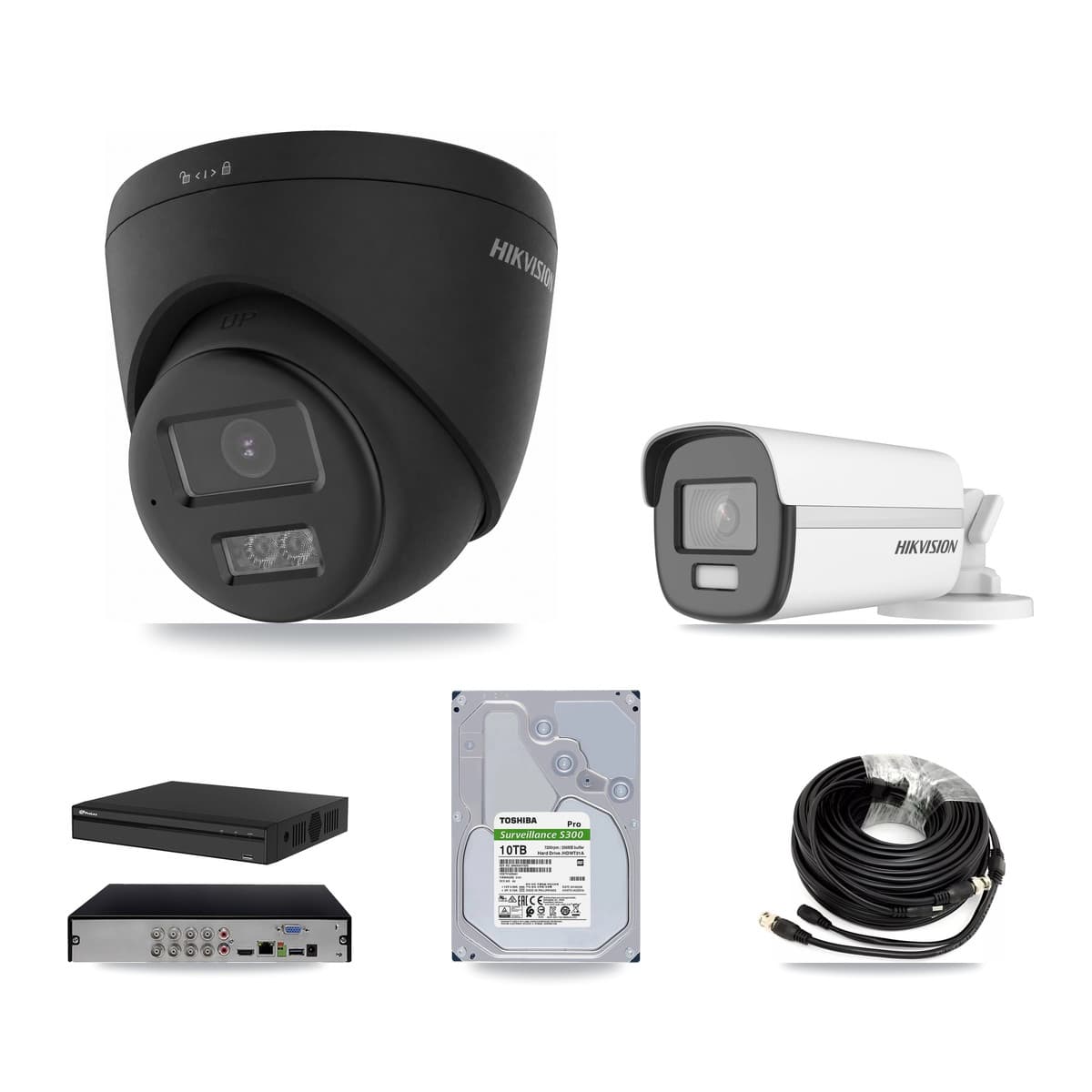 Hikvision & Prolux 8-Channel 4K CCTV Kit — 1 Bullet + 3 Black Turret Cameras + 10TB Recording (PXD-5108HS Recorder) - Image 1