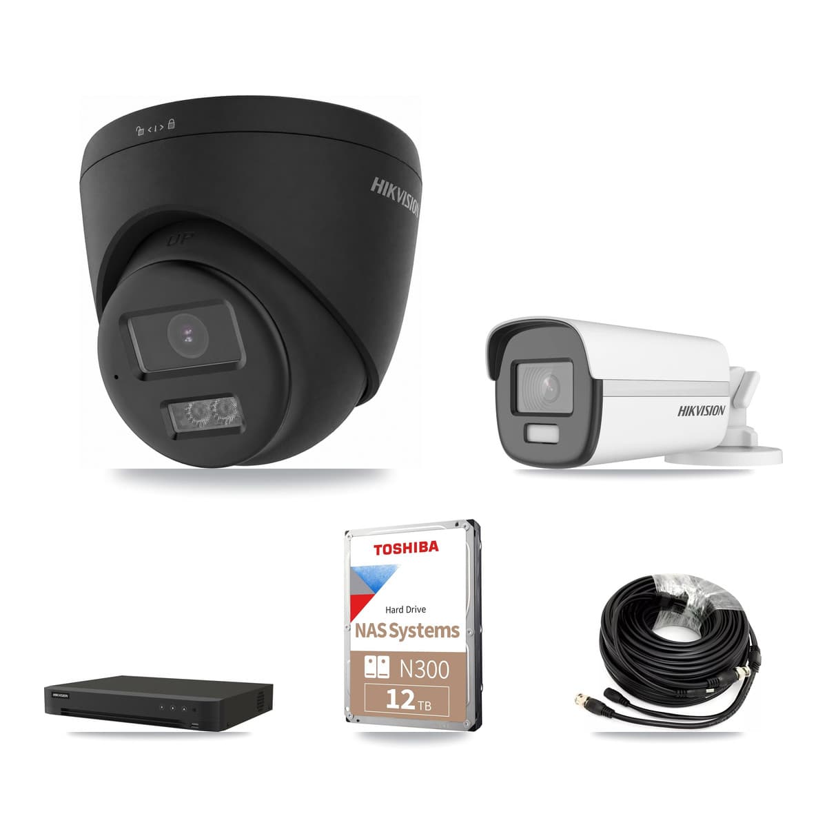 Hikvision 8-Channel 4K CCTV Kit — 1 Bullet + 7 Black Turret Cameras + 12TB Recording - Image 1
