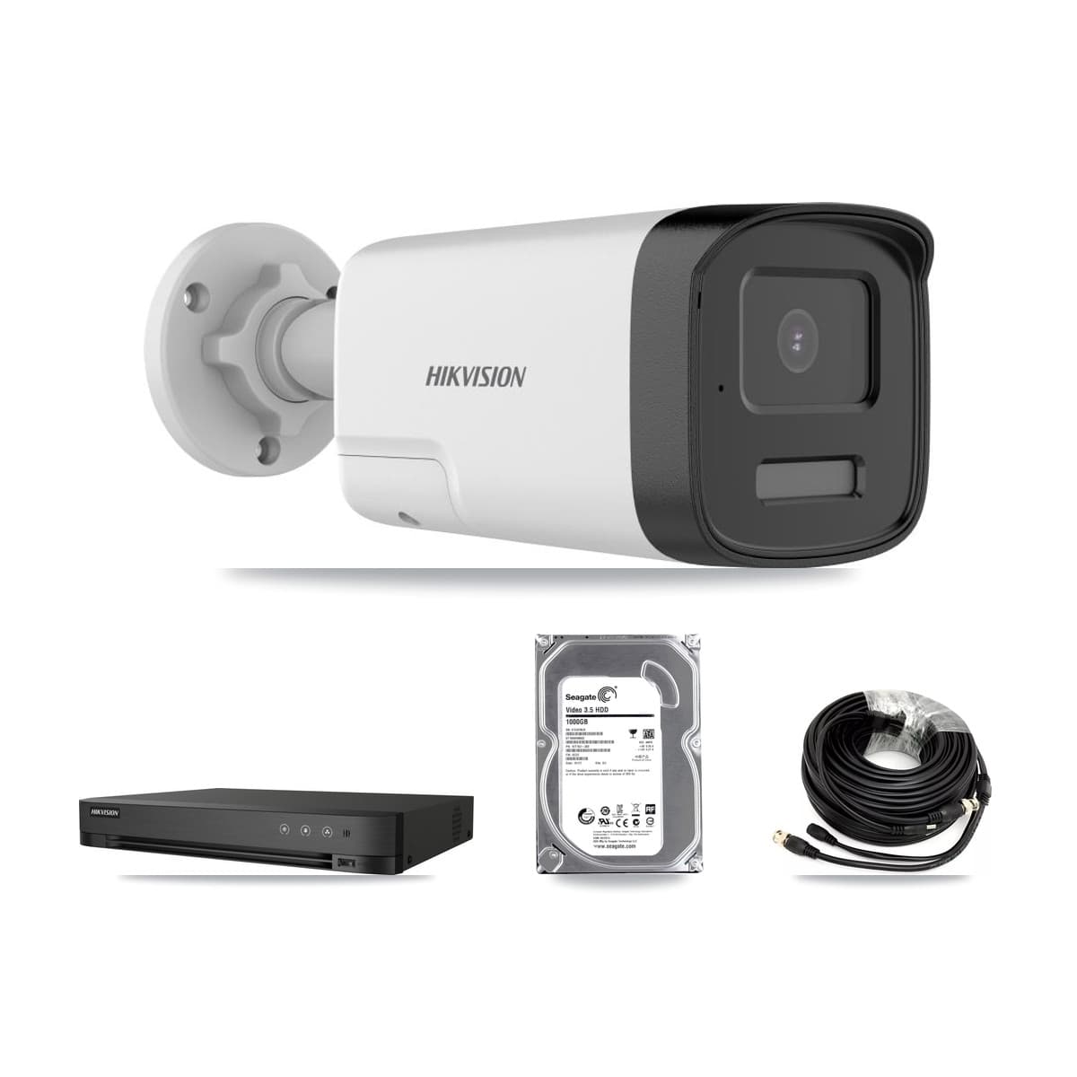 Hikvision 4-Channel 5MP CCTV Kit — 1 DS-2CE17K0T Bullet Camera + 1TB Recording (IDS-7204HQHI Recorder) - Image 1