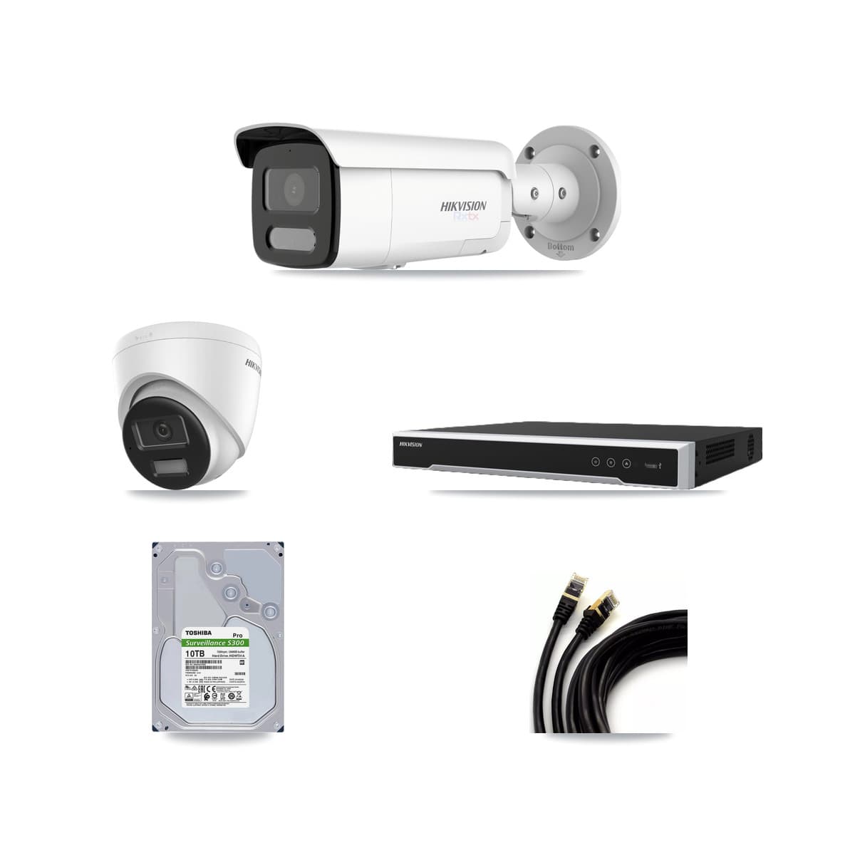 Hikvision 16-Channel 4K CCTV Kit — 1 DS-2CD1383G2-LIU Turret + 7 White DS-2CD2T87G2H-LISU/SL-2.8MM-W Bullet Cameras + 2× 10TB Recording (DS-7616NI-M2/16P Recorder) - Image 1