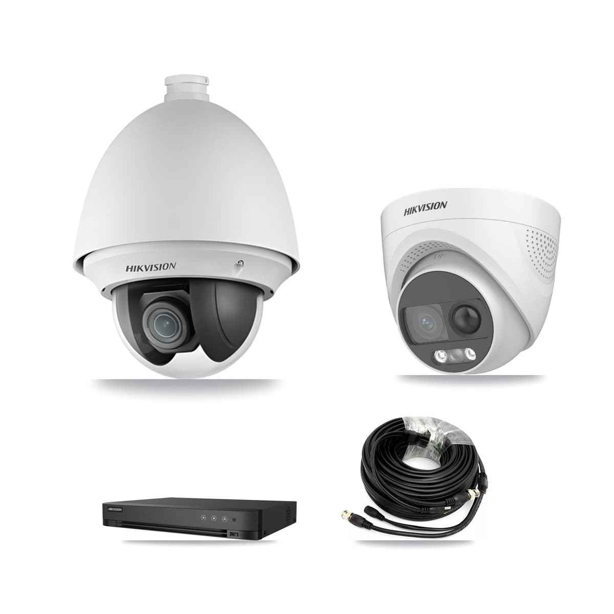 Hikvision 4-Channel 2MP – 5MP CCTV Kit — 1 DS-2AE4225T 2MP PTZ + 1 DS-2CE72KF3T 5MP Turret Cameras + 1TB Recording (IDS-7204HQHI Recorder) - Image 1