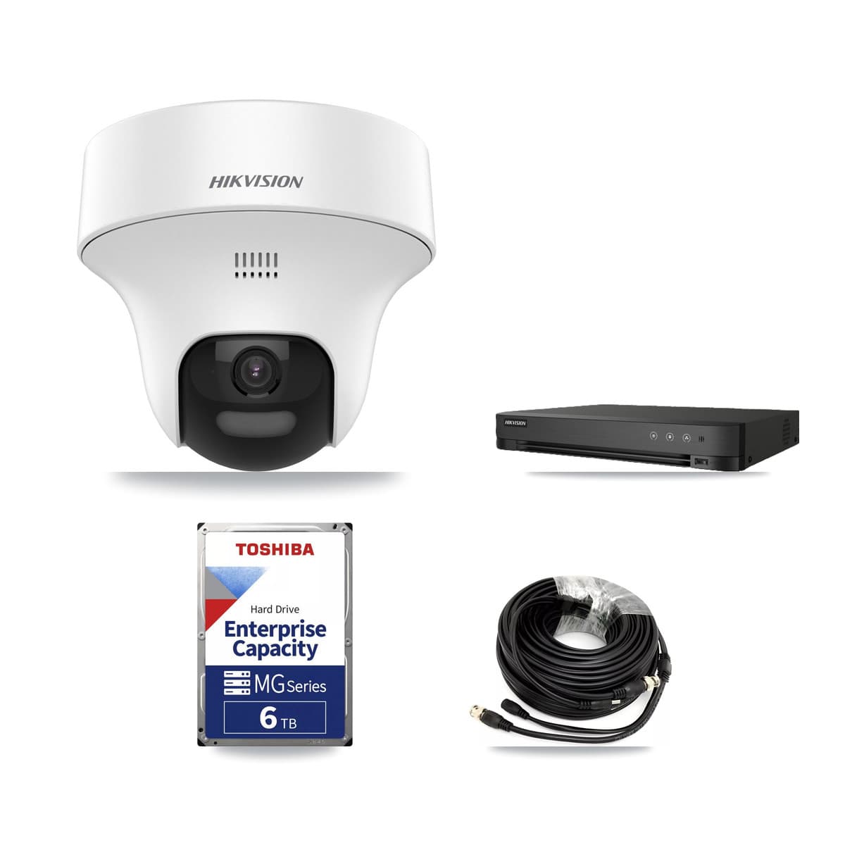 Hikvision 8-Channel 5MP CCTV Kit — 4 DS-2CE70K0T Turret Cameras + 6TB Recording (IDS-7208HUHI Recorder) - Image 1