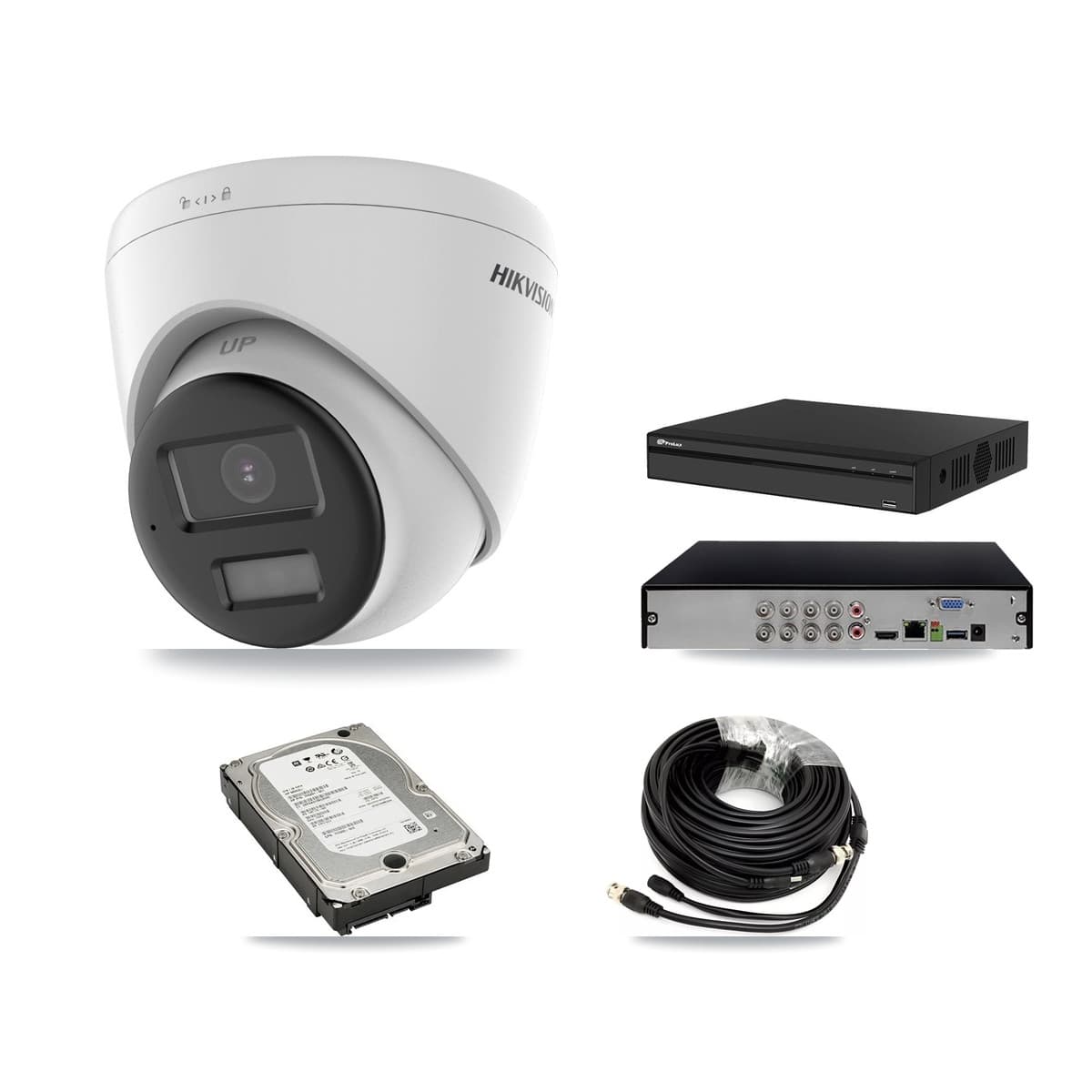 Hikvision & Prolux 8-Channel 5MP CCTV Kit — 4 DS-2CE78K0T-LPTS Turret Cameras + 5TB Recording (PXD-5108HS-4K/X1 Recorder) - Image 1
