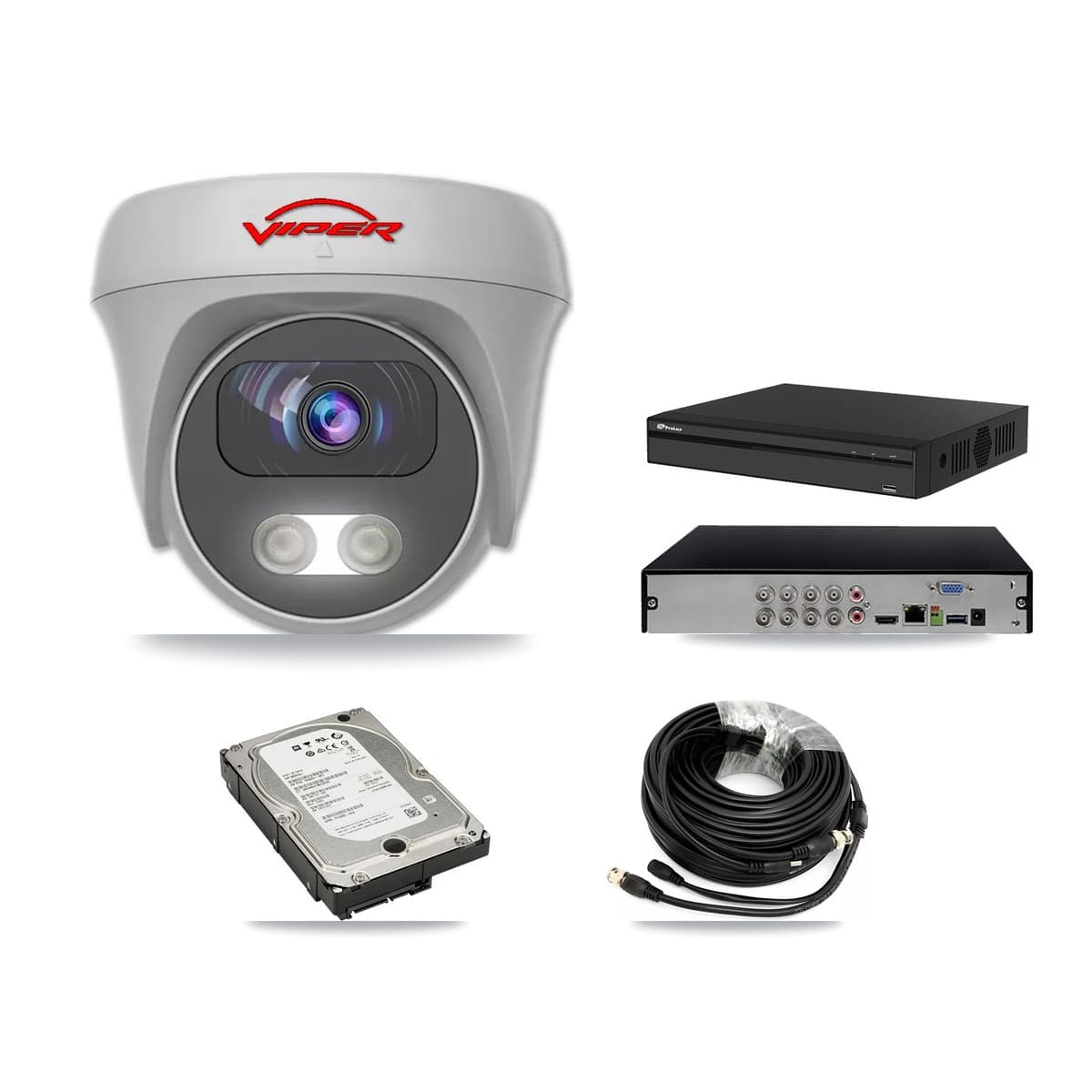 Viper & Prolux 8-Channel 5MP CCTV Kit — 4 White Cameras + 5TB Recording (PXD-5108HS Recorder) - Image 1