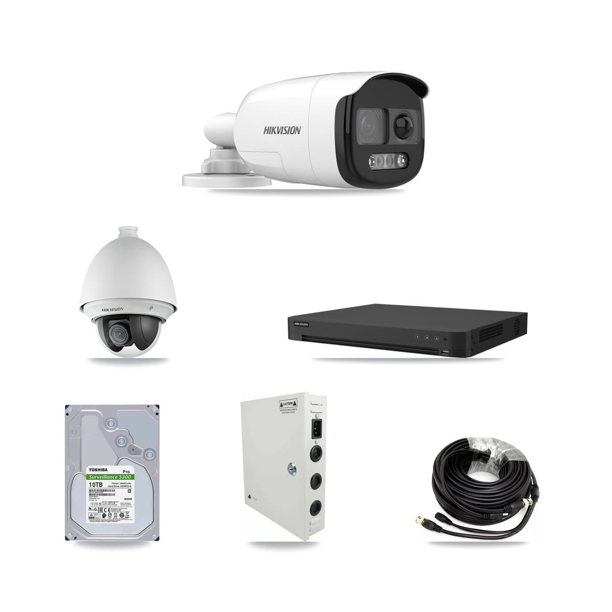 Hikvision 32-Channel 2MP – 5MP CCTV Kit — 1 DS-2AE4225T 2MP PTZ + 14 DS-2CE12KF3T 5MP Bullet Cameras + 2× 10TB Recording (IDS-7232HQHI Recorder) - Image 1