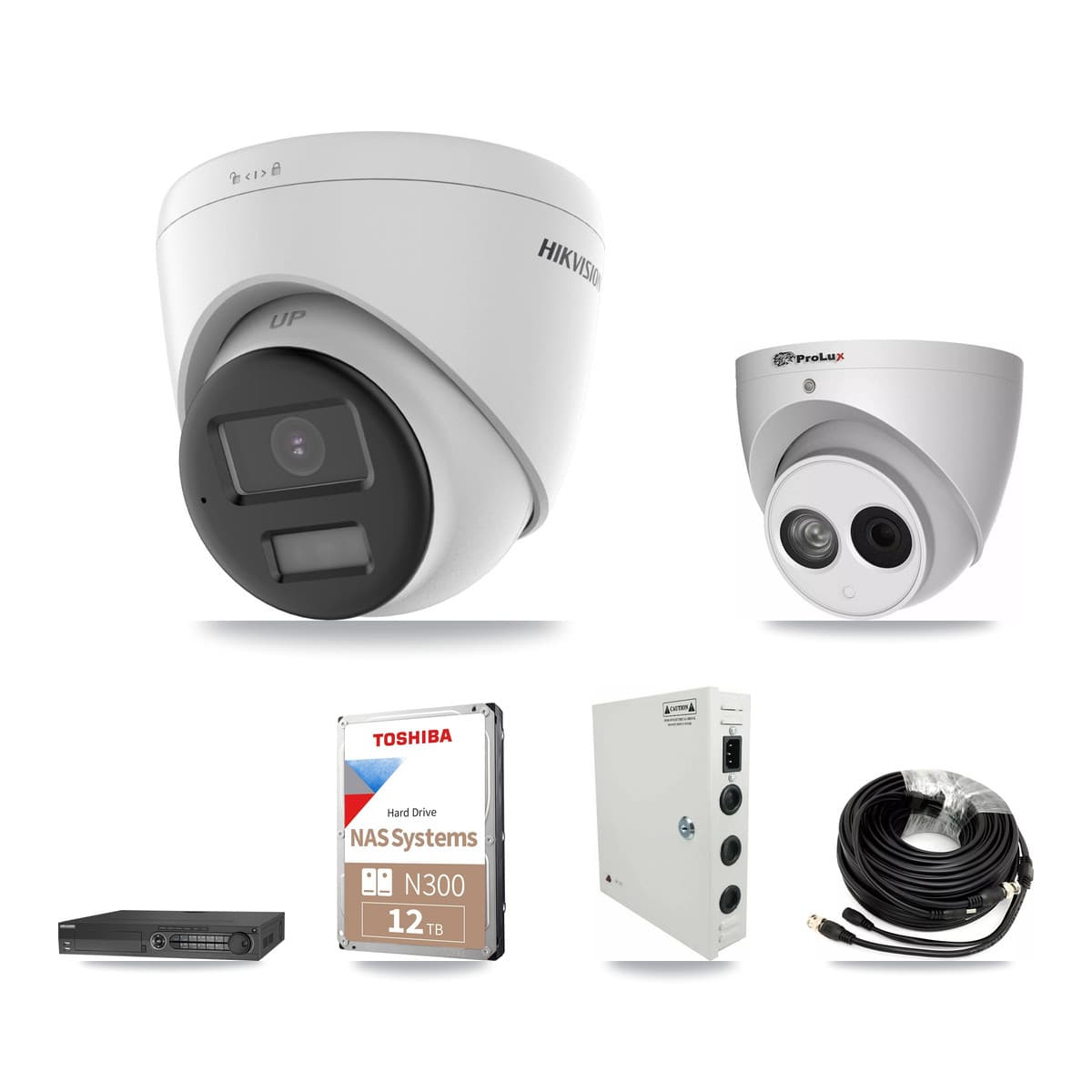 Hikvision & Prolux 32-Channel 4MP – 4K CCTV Kit — 12 4K + 12 4MP Turret Cameras + 4× 12TB Recording - Image 1