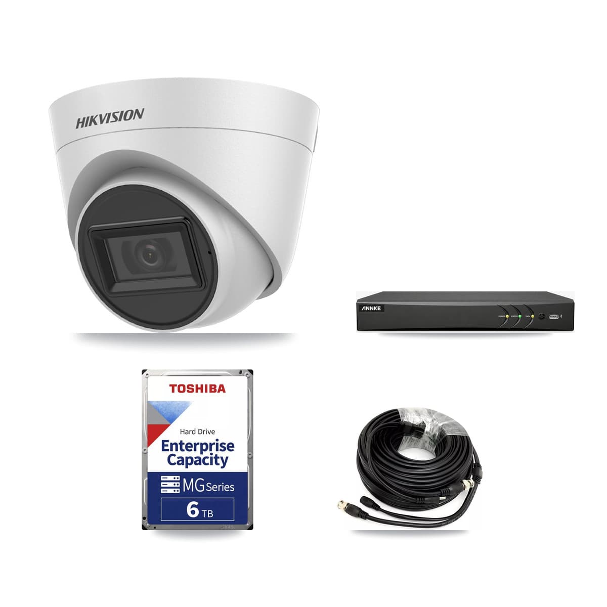 Hikvision & ANNKE 4-Channel 5MP CCTV Kit — 2 White Turret Cameras + 6TB Recording - Image 1