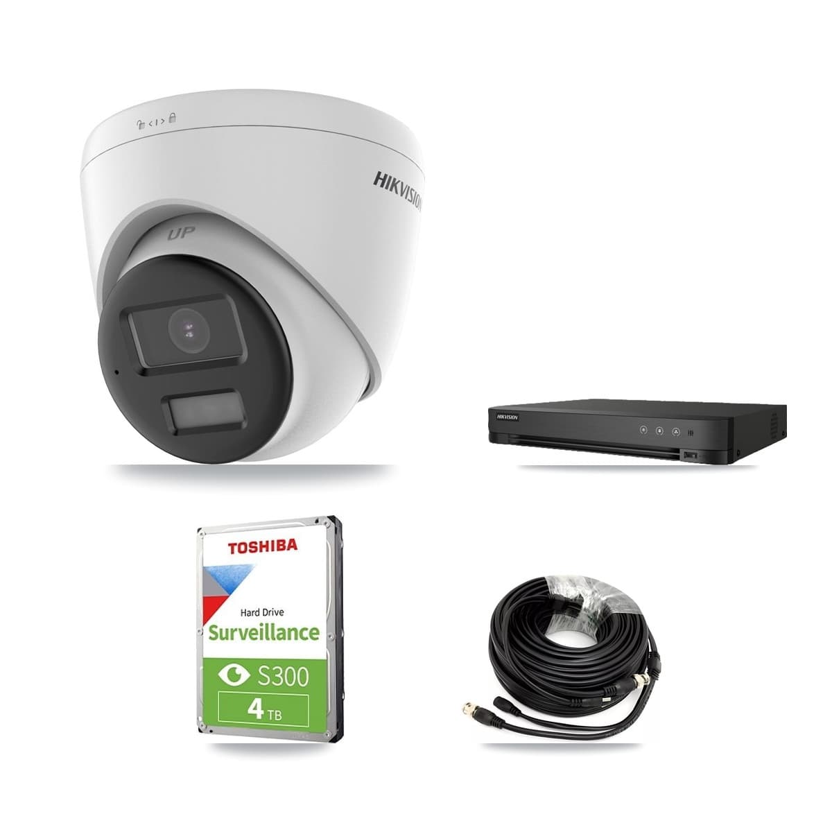 Hikvision 8-Channel 5MP CCTV Kit — 8 DS-2CE78K0T-LPTS Turret Cameras + 4TB Recording (IDS-7208HQHI-M1/XT Recorder) - Image 1