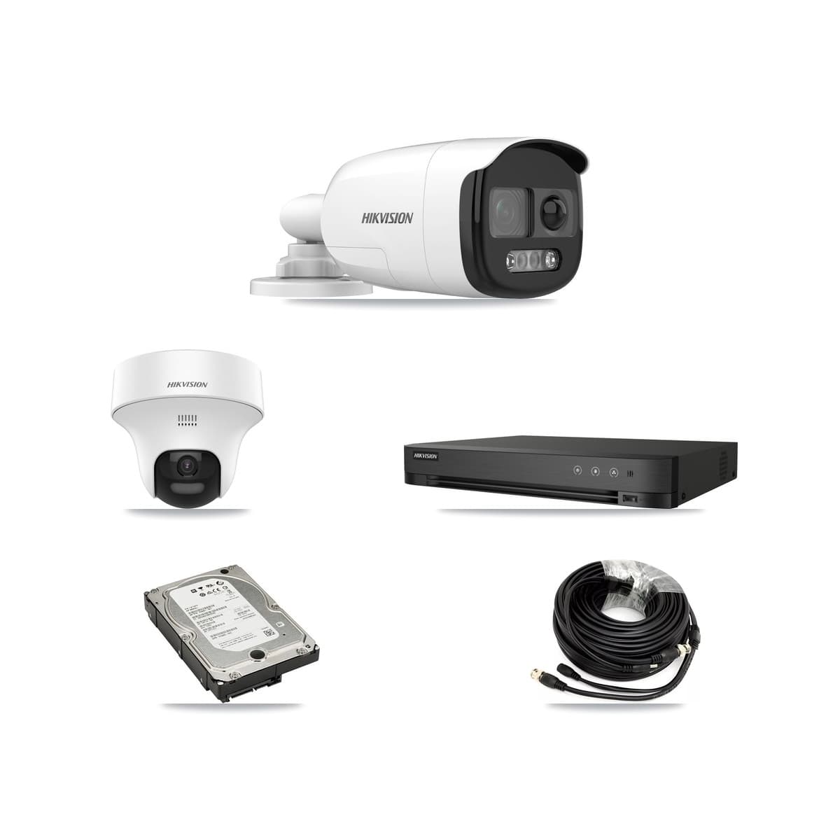 Hikvision 4-Channel 5MP CCTV Kit — 3 DS-2CE12KF3T Bullet + 1 DS-2CE70K0T Turret Cameras + 5TB Recording (IDS-7204HQHI Recorder) - Image 1