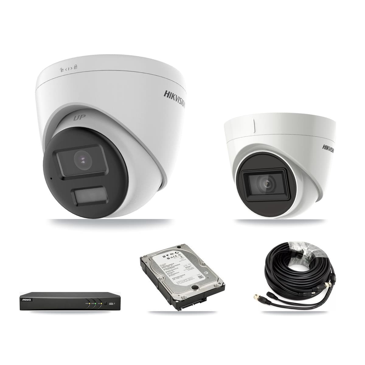 Hikvision & ANNKE 4-Channel 4K CCTV Kit — 1 DS-2CE78U0T + 1 DS-2CE78U1T Turret Cameras + 5TB Recording - Image 1