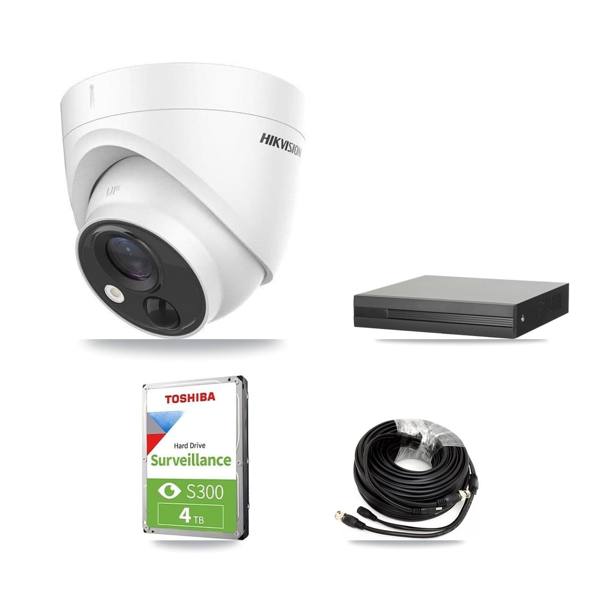 Hikvision 4-Channel 5MP CCTV Kit — 3 DS-2CE71H0T Turret Cameras + 4TB Recording (XVR-3104HS Recorder) - Image 1