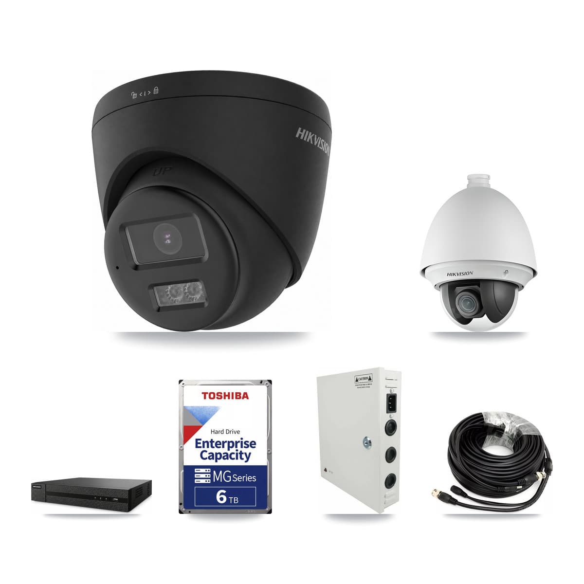 Hikvision 8-Channel 2MP – 4K CCTV Kit — 1 2MP PTZ + 3 Black 4K Turret Cameras + 6TB Recording - Image 1