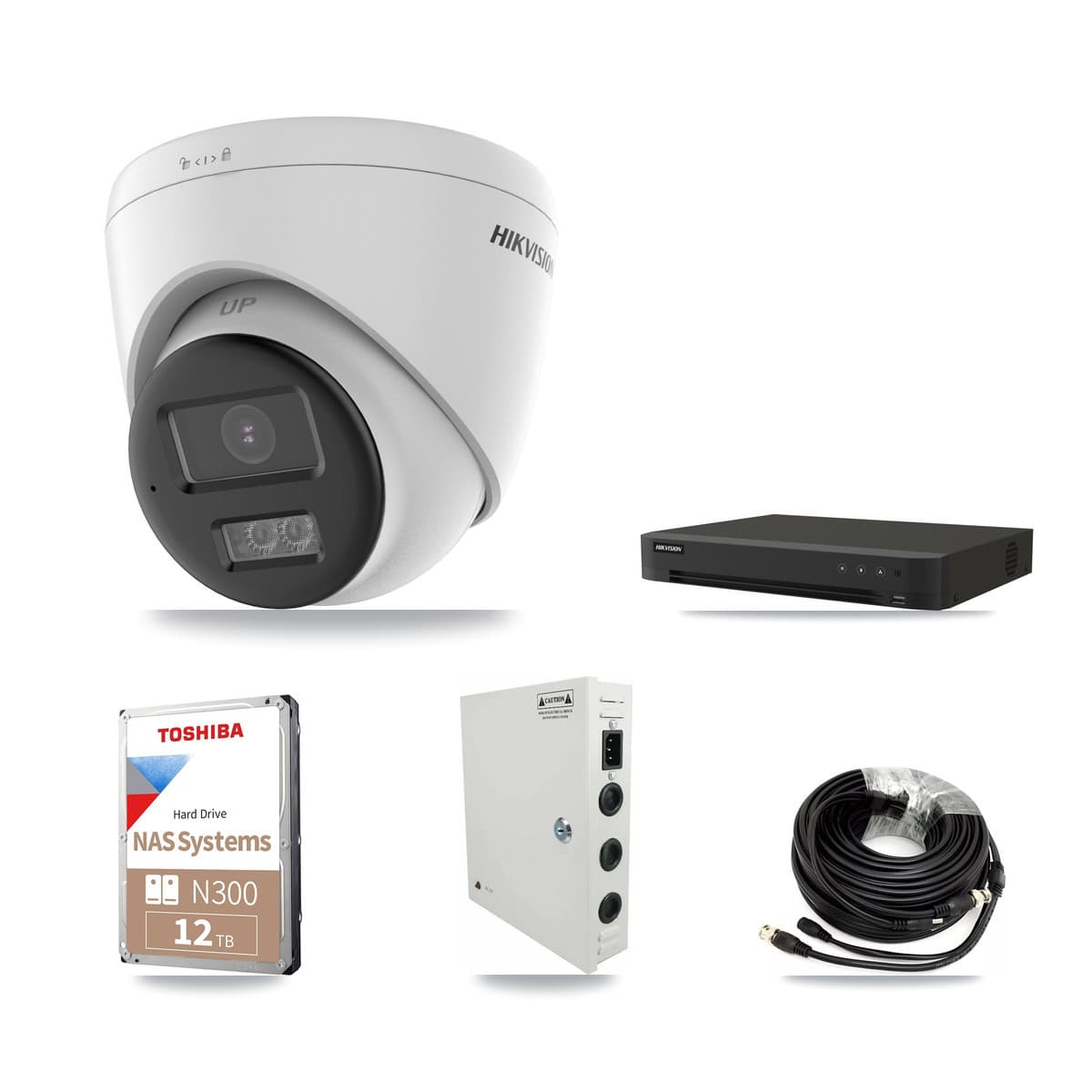 Hikvision 16-Channel 5MP CCTV Kit — 12 DS-2CE78K0T-LTS Turret Cameras + 12TB Recording (IDS-7216HQHI-M1/XT Recorder) - Image 1