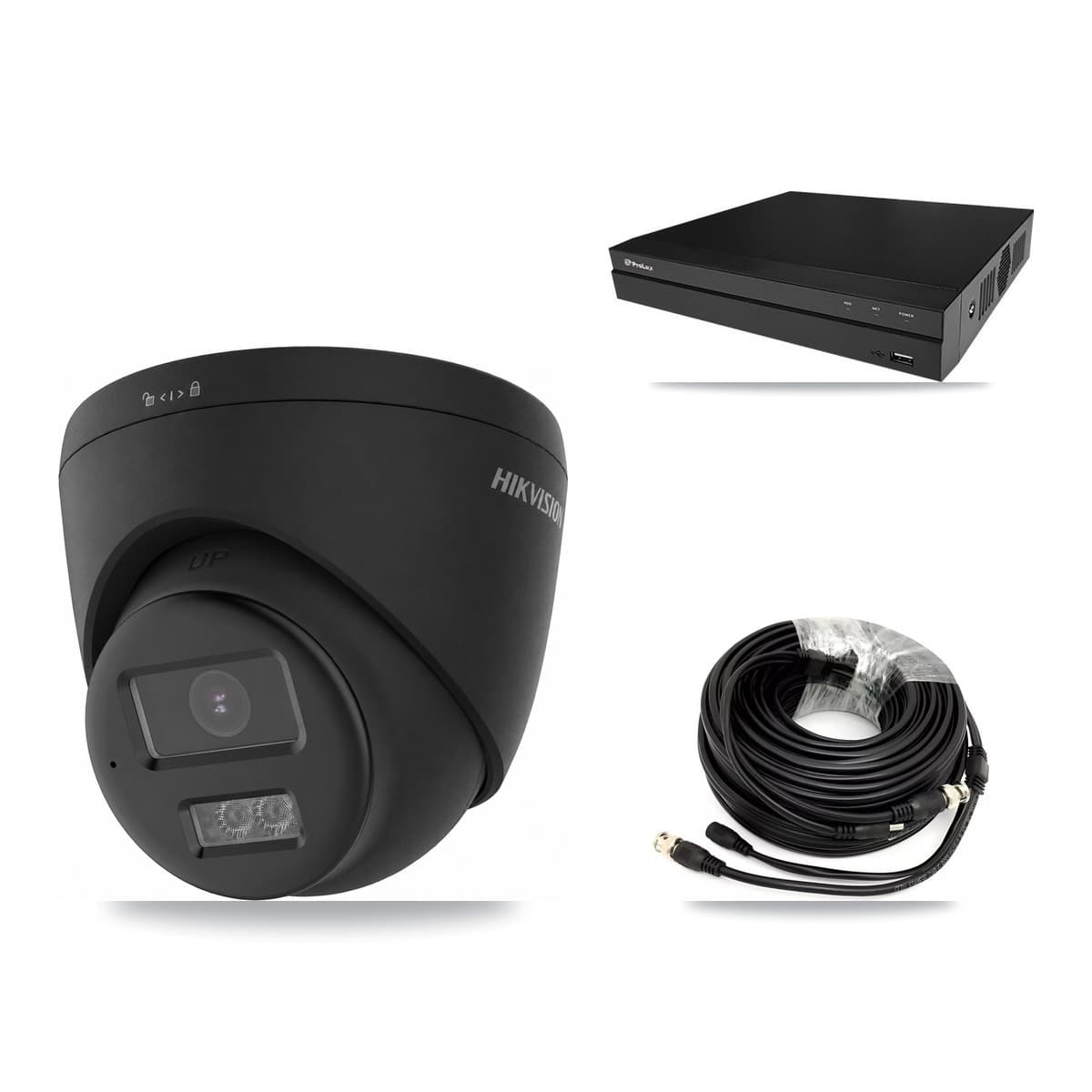 Hikvision & Prolux 8-Channel 4K CCTV Kit — 3 Black Turret Cameras + 8TB Recording (PXD-5208AN Recorder) - Image 1